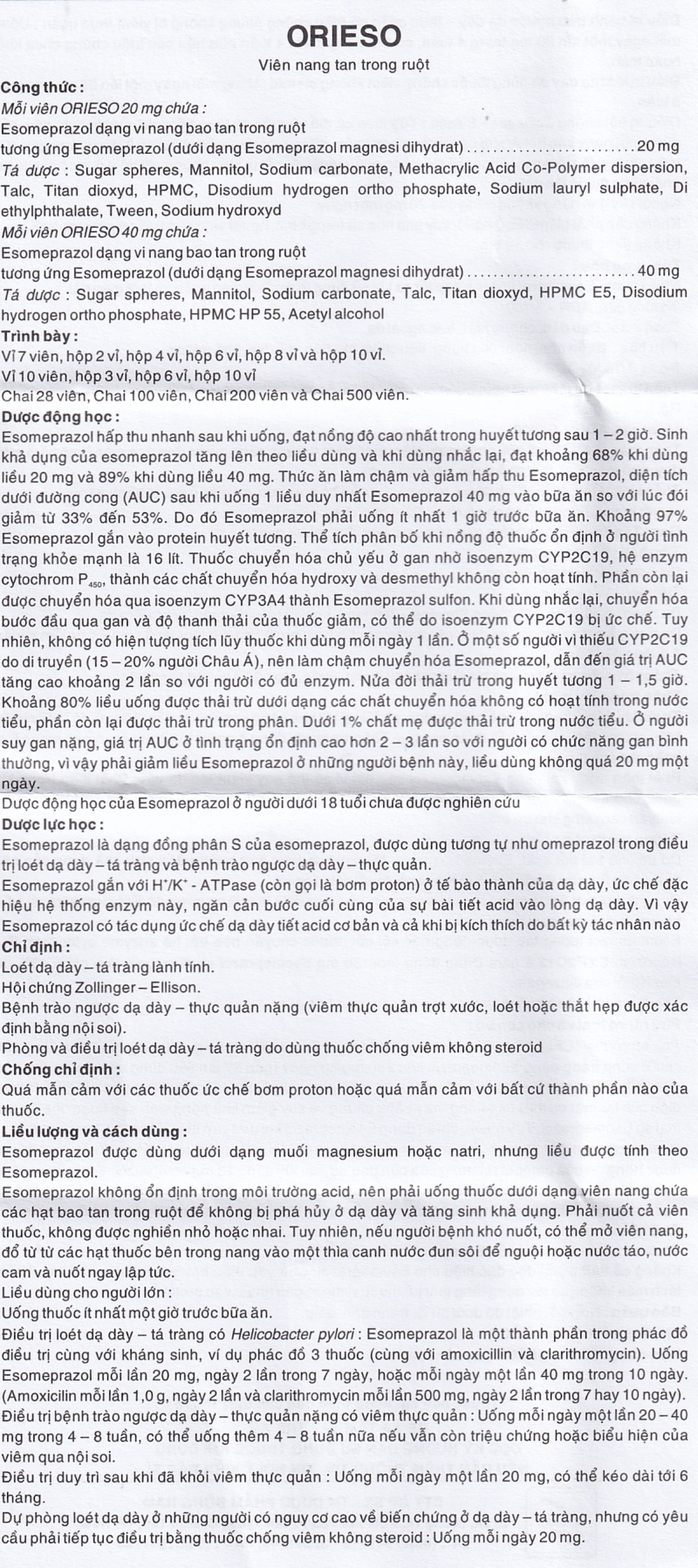 Viên nang Orieso 20mg Đông Nam điều trị loét dạ dày - tá tràng (3 vỉ x 10 viên)