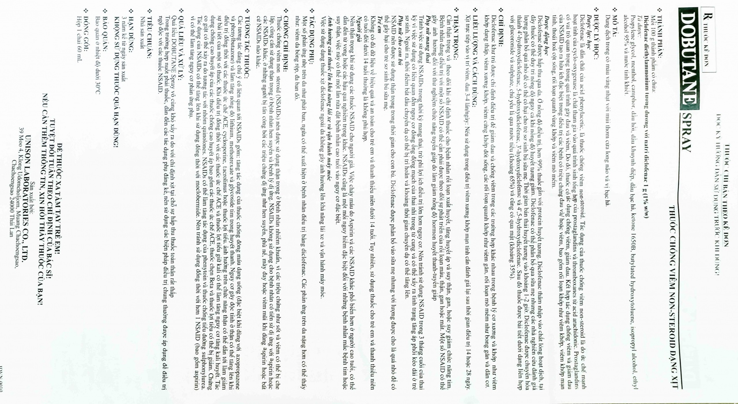 Xịt Dobutane Spray Unison giảm đau, chống viêm trong bệnh lý cơ xương và khớp (60ml)