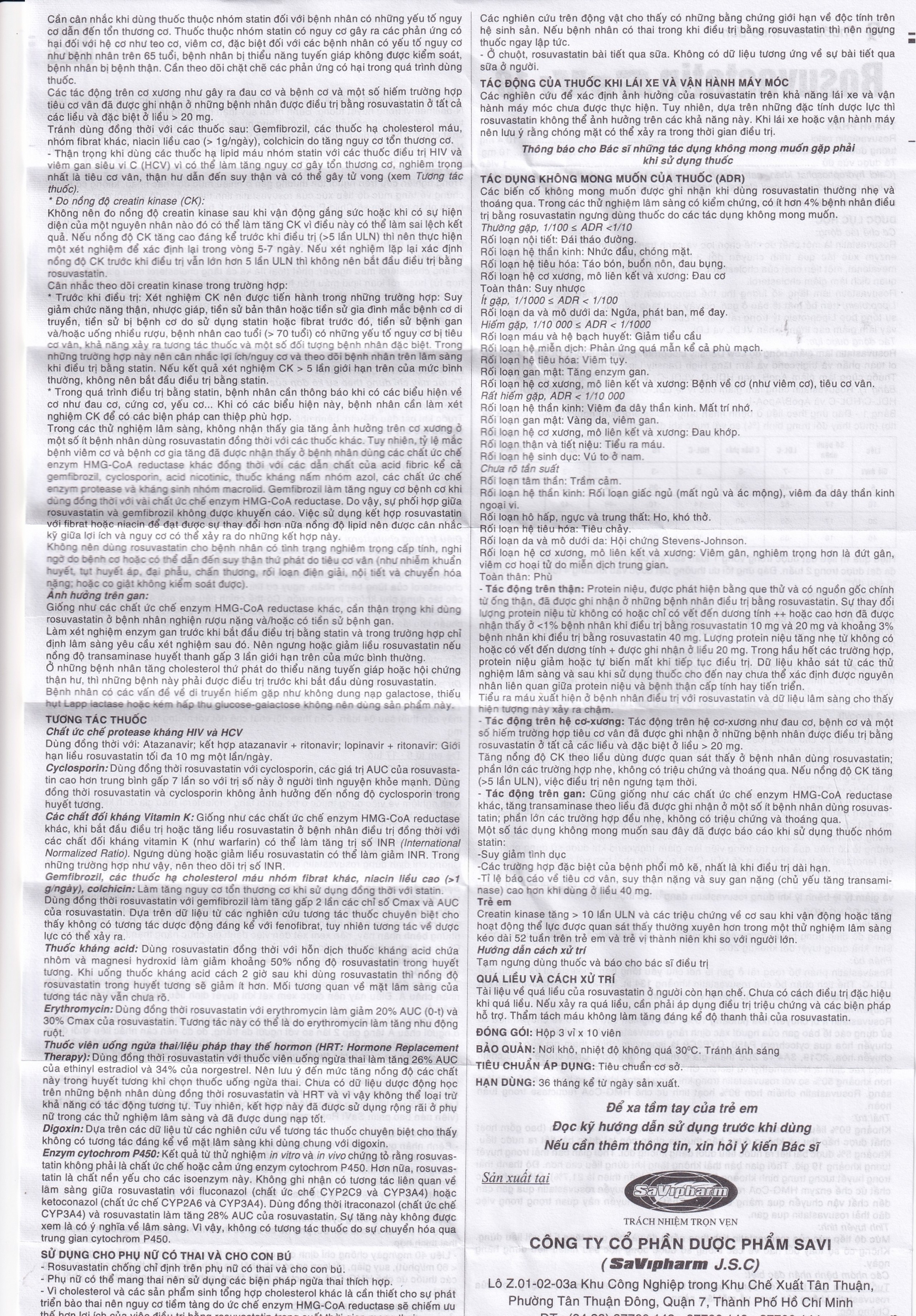 Thuốc Rosuvastatin Savi 10 điều trị tăng cholesterol máu nguyên phát (3 vỉ x 10 viên)