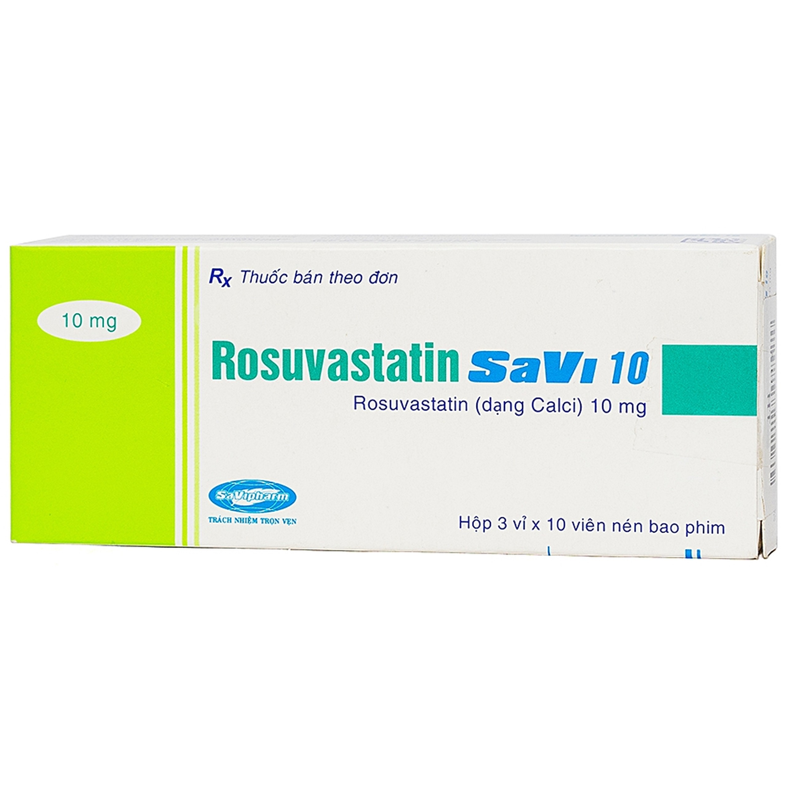 Thuốc Rosuvastatin Savi 10 điều trị tăng cholesterol máu nguyên phát (3 vỉ x 10 viên)