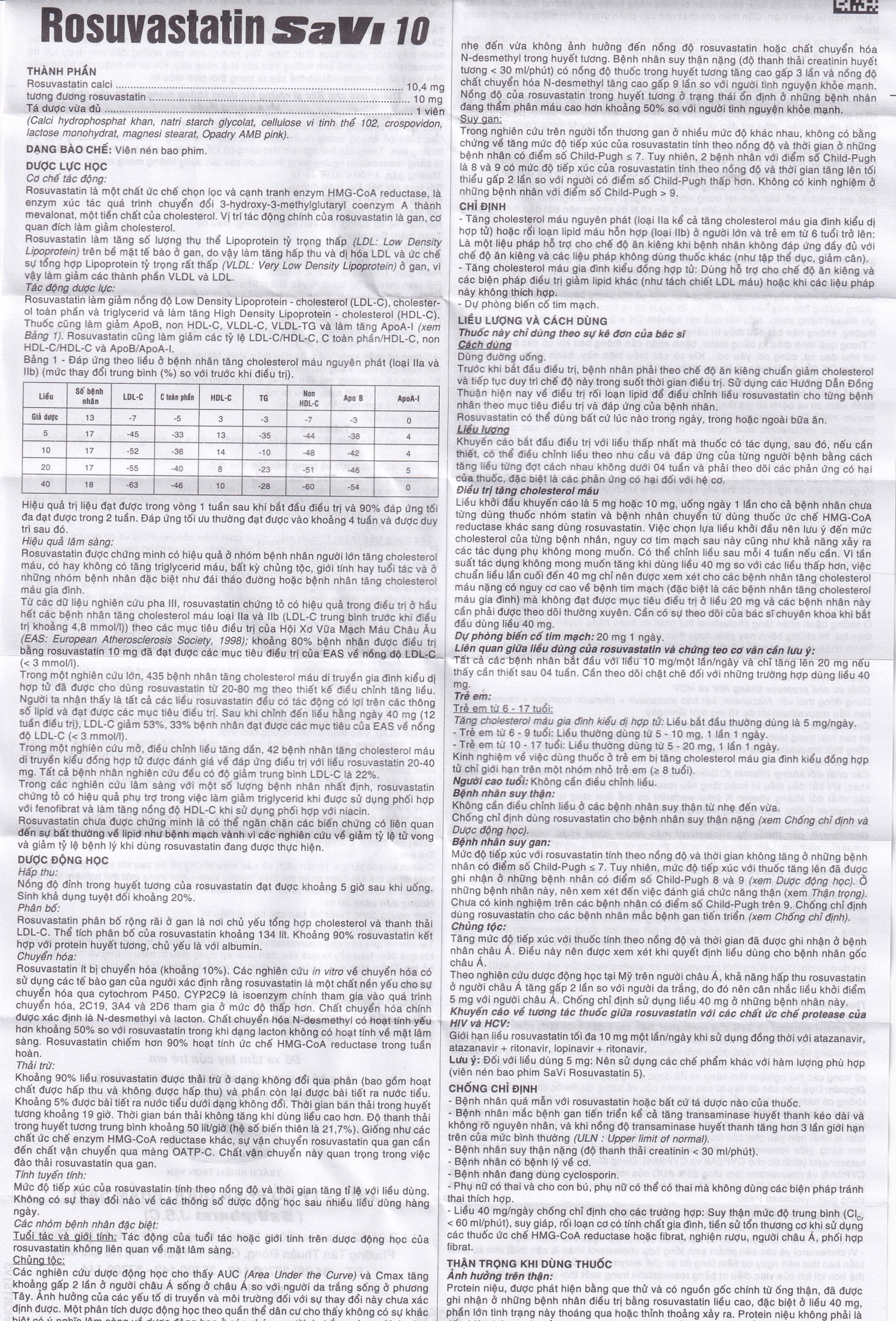 Thuốc Rosuvastatin Savi 10 điều trị tăng cholesterol máu nguyên phát (3 vỉ x 10 viên)