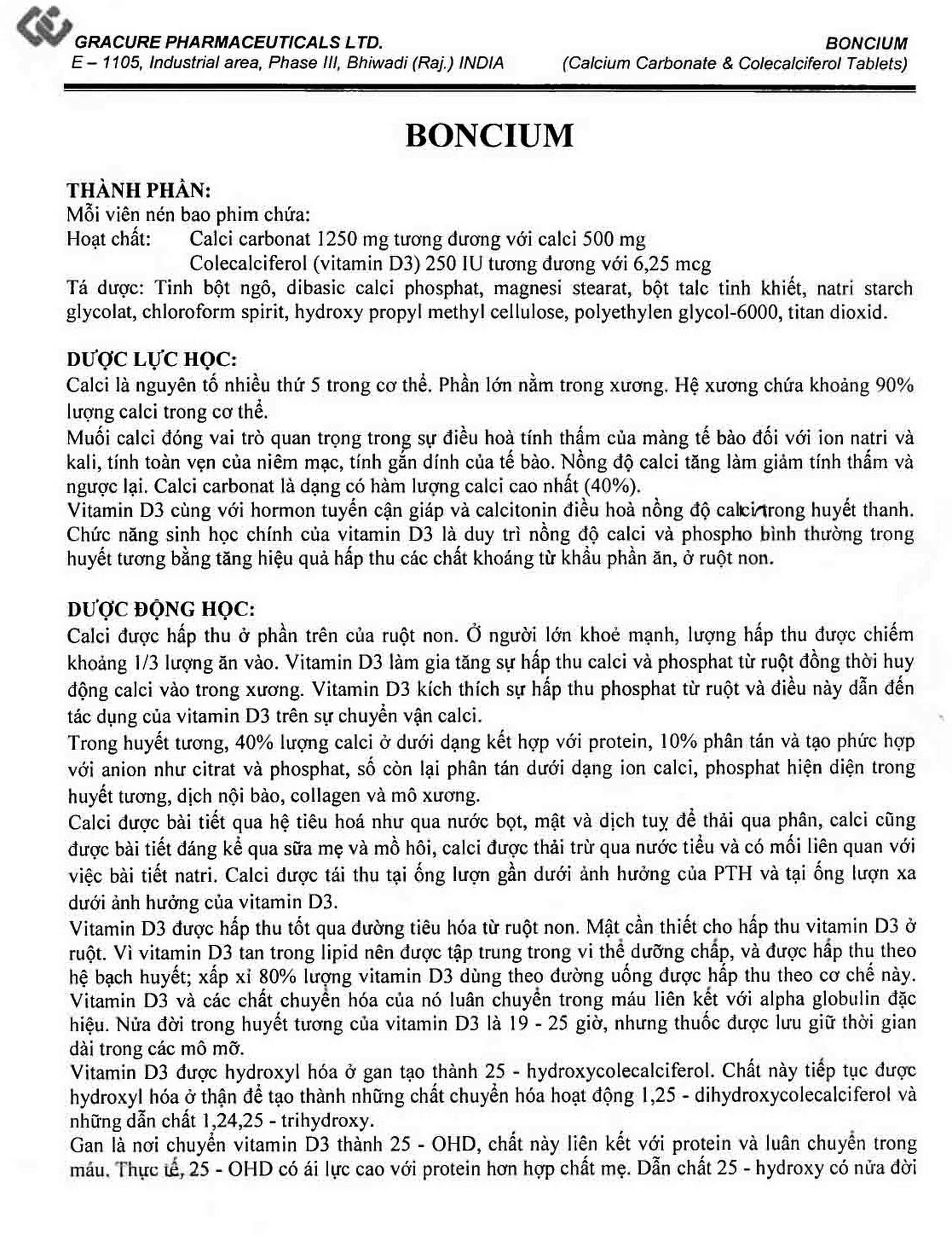 Thuốc Boncium Gracure phòng và điều trị thiếu Canxi và Vitamin D3 (3 vỉ x 10 viên)