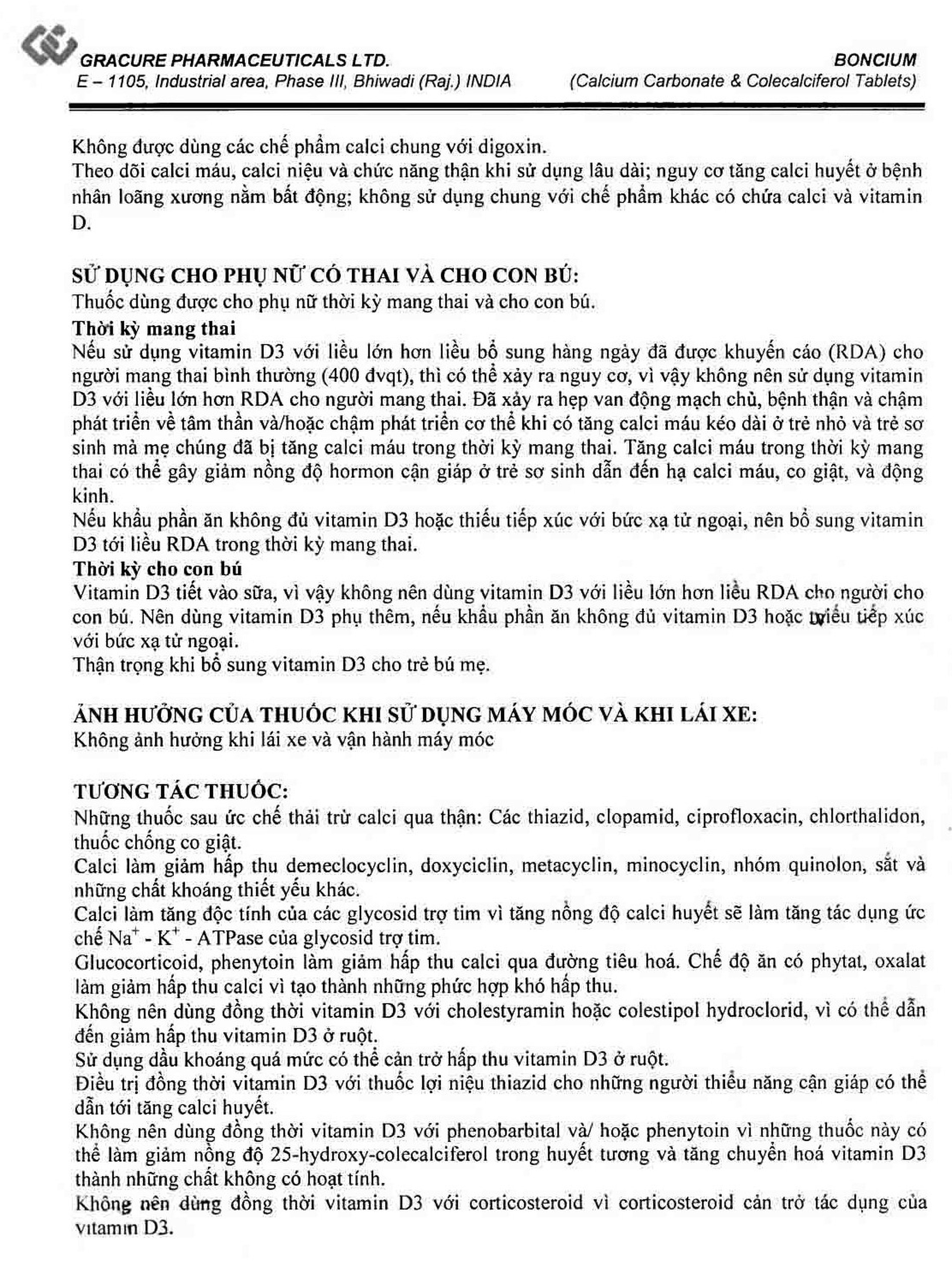Thuốc Boncium Gracure phòng và điều trị thiếu Canxi và Vitamin D3 (3 vỉ x 10 viên)