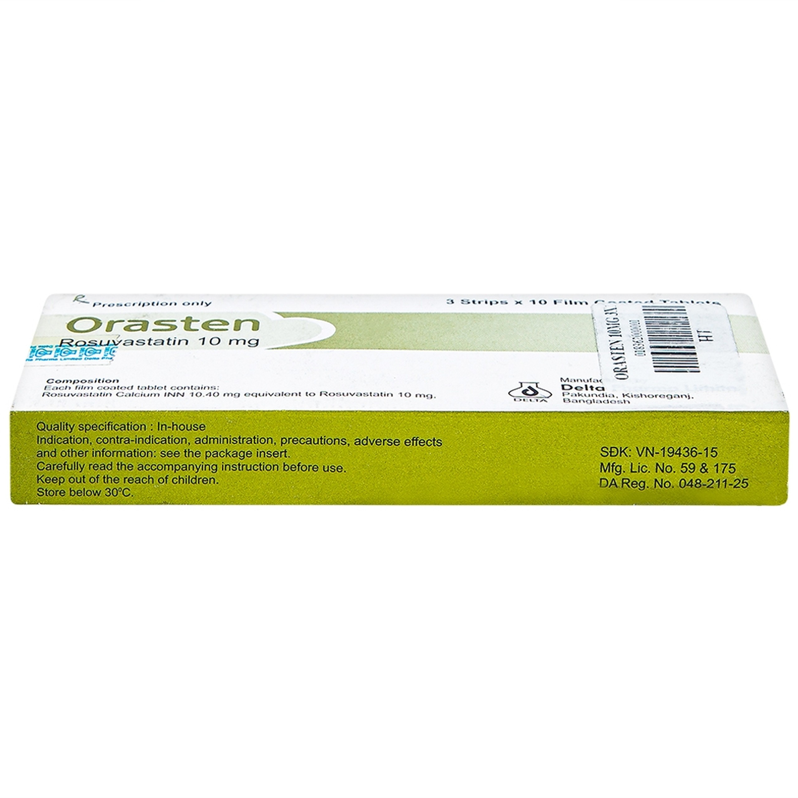 Thuốc Orasten 10mg Delta Pharma giảm cholesterone toàn phần (3 vỉ x 10 viên)