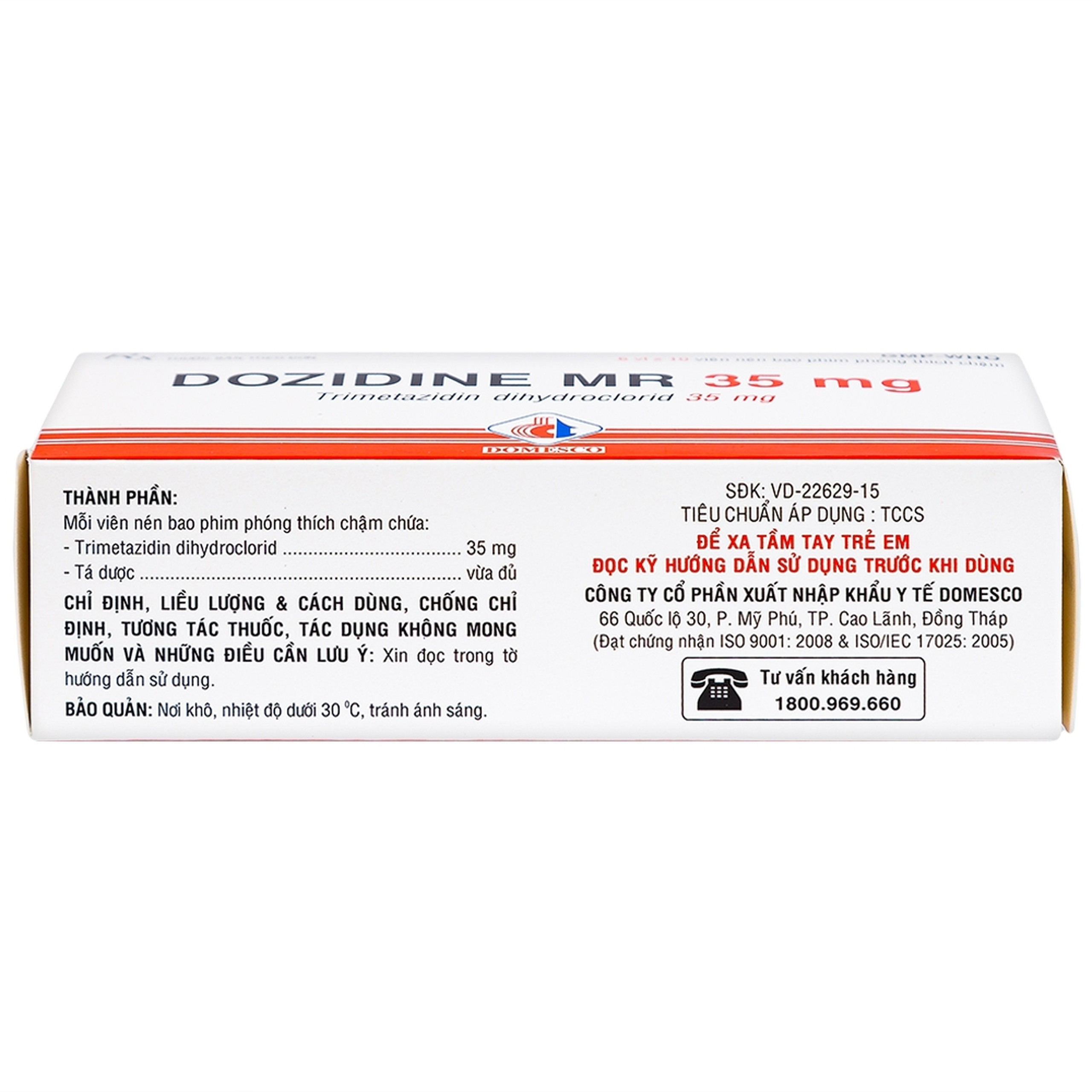 Thuốc Dozidine MR 35mg Domesco điều trị triệu chứng đau thắt ngực ổn định (6 vỉ x 10 viên)