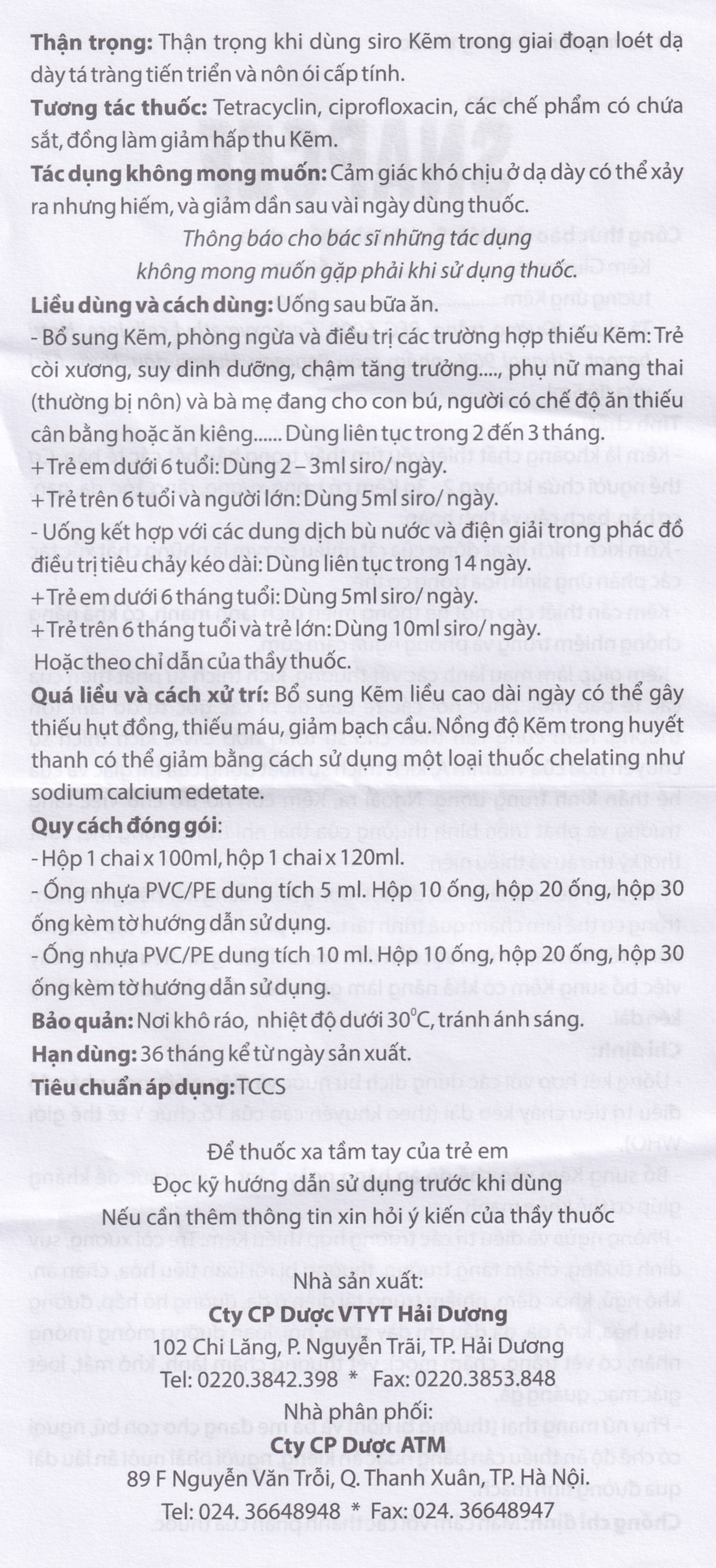 Siro Snapcef 16mg/10ml Hải Dương bổ sung kẽm, tăng cường sức đề kháng (20 ống x 10ml) 