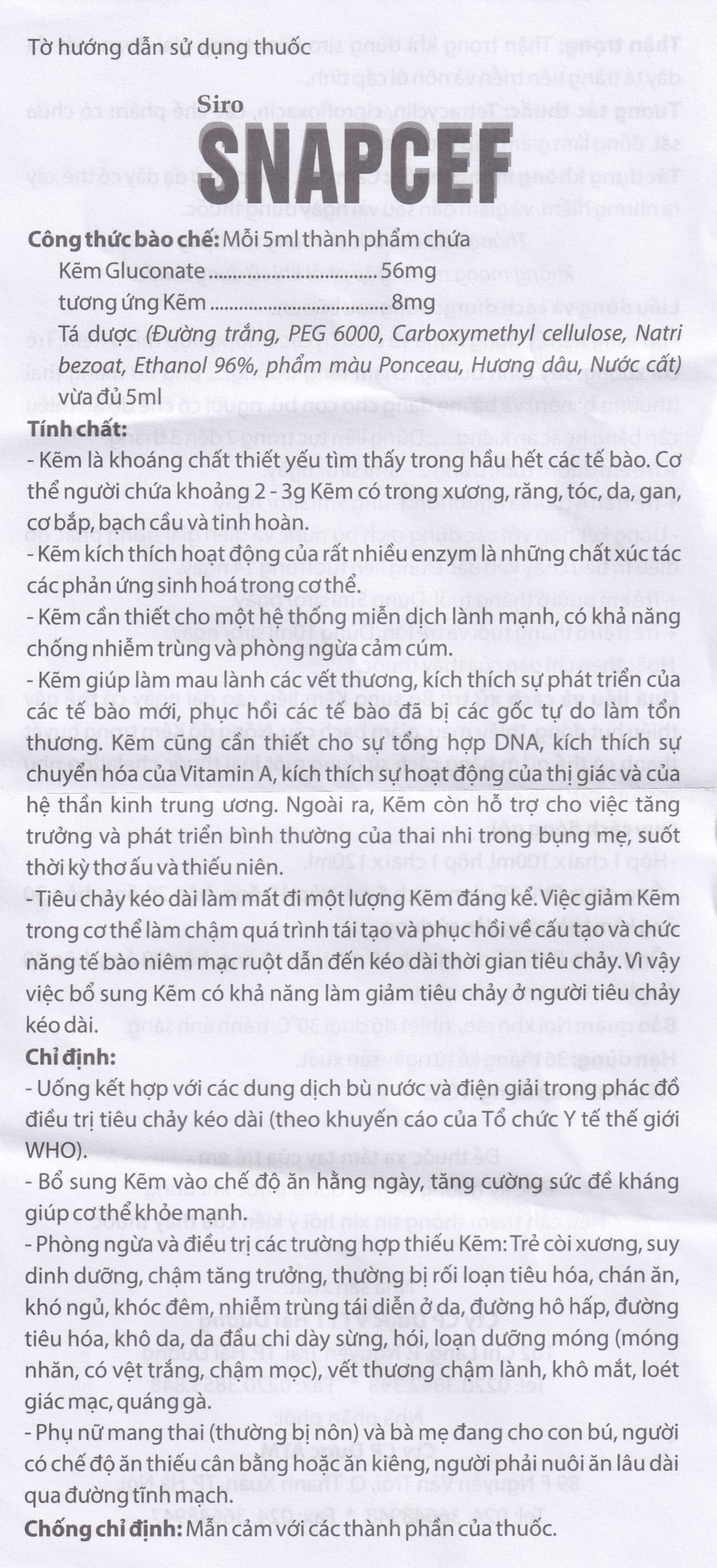 Siro Snapcef 16mg/10ml Hải Dương bổ sung kẽm, tăng cường sức đề kháng (20 ống x 10ml) 