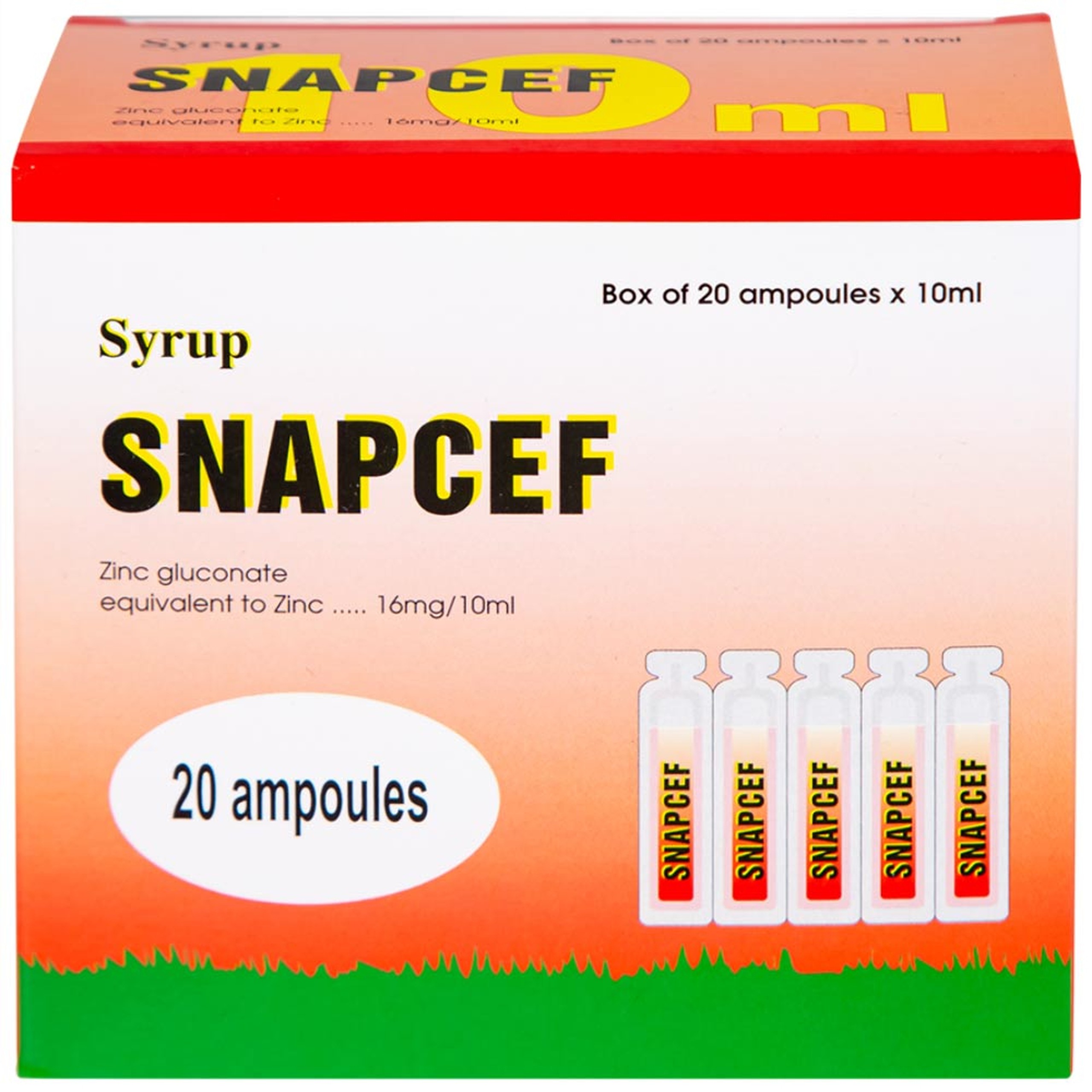 Siro Snapcef 16mg/10ml Hải Dương bổ sung kẽm, tăng cường sức đề kháng (20 ống x 10ml) 