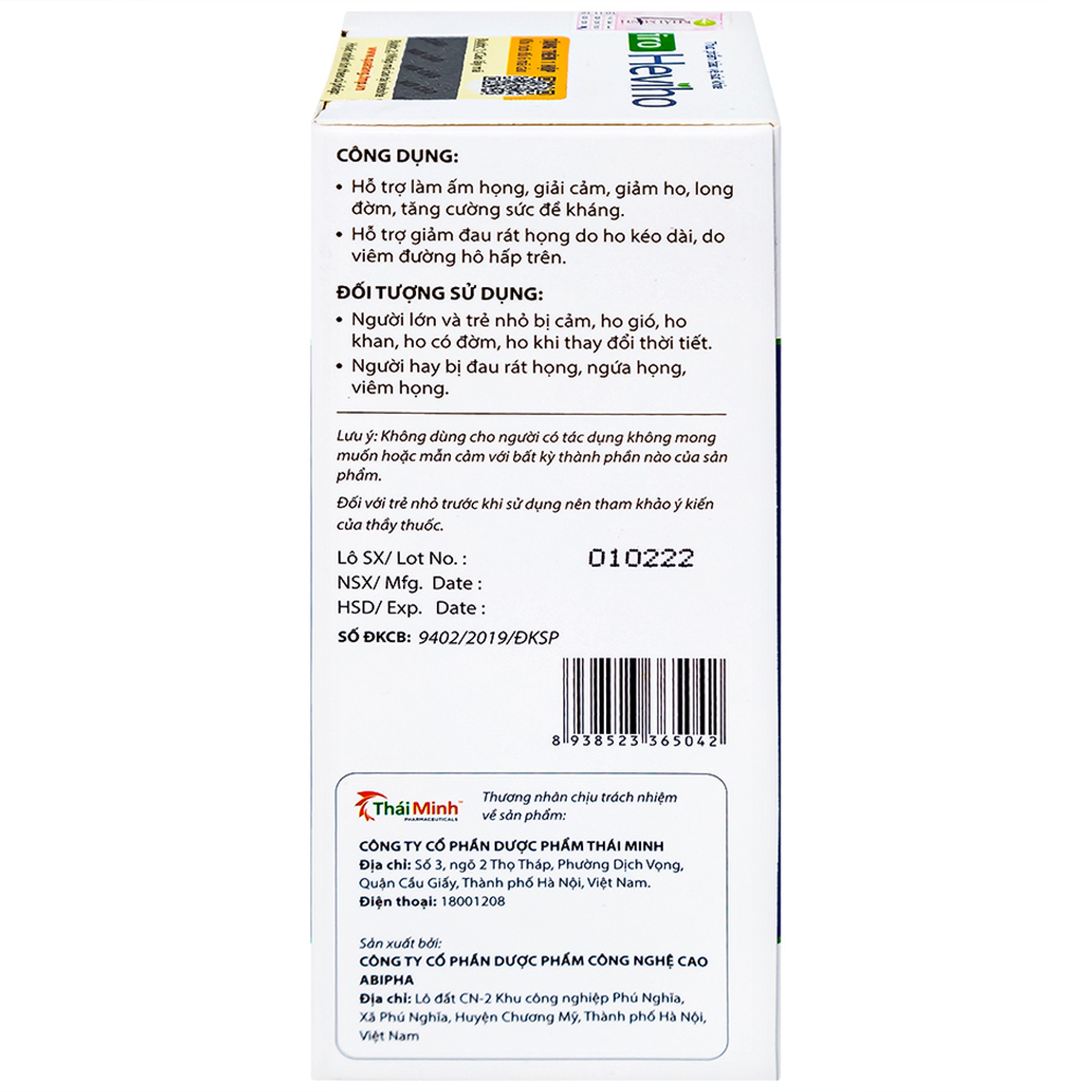 Viên uống giảm ho long đờm Heviho Thái Minh (100ml)