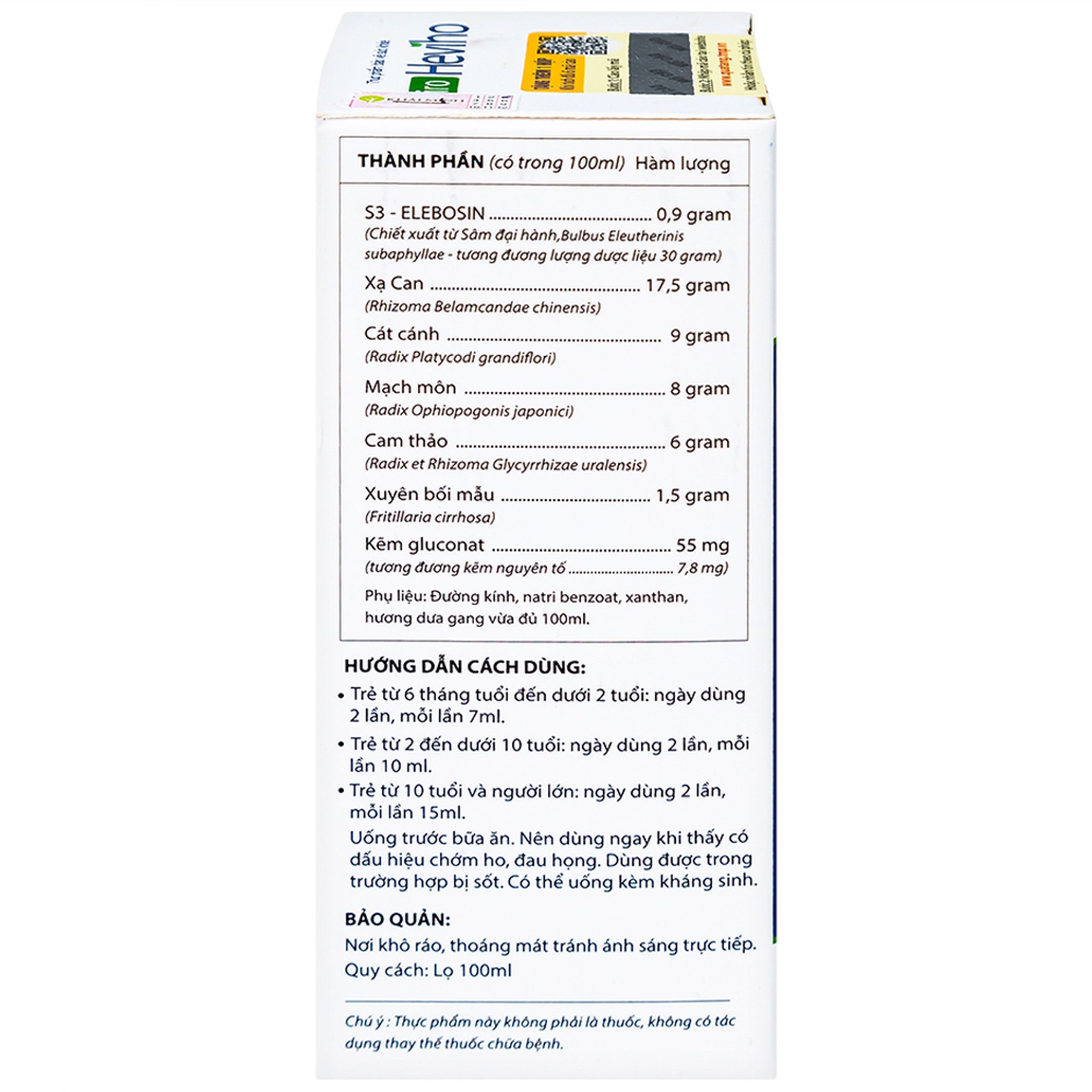 Viên uống giảm ho long đờm Heviho Thái Minh (100ml)