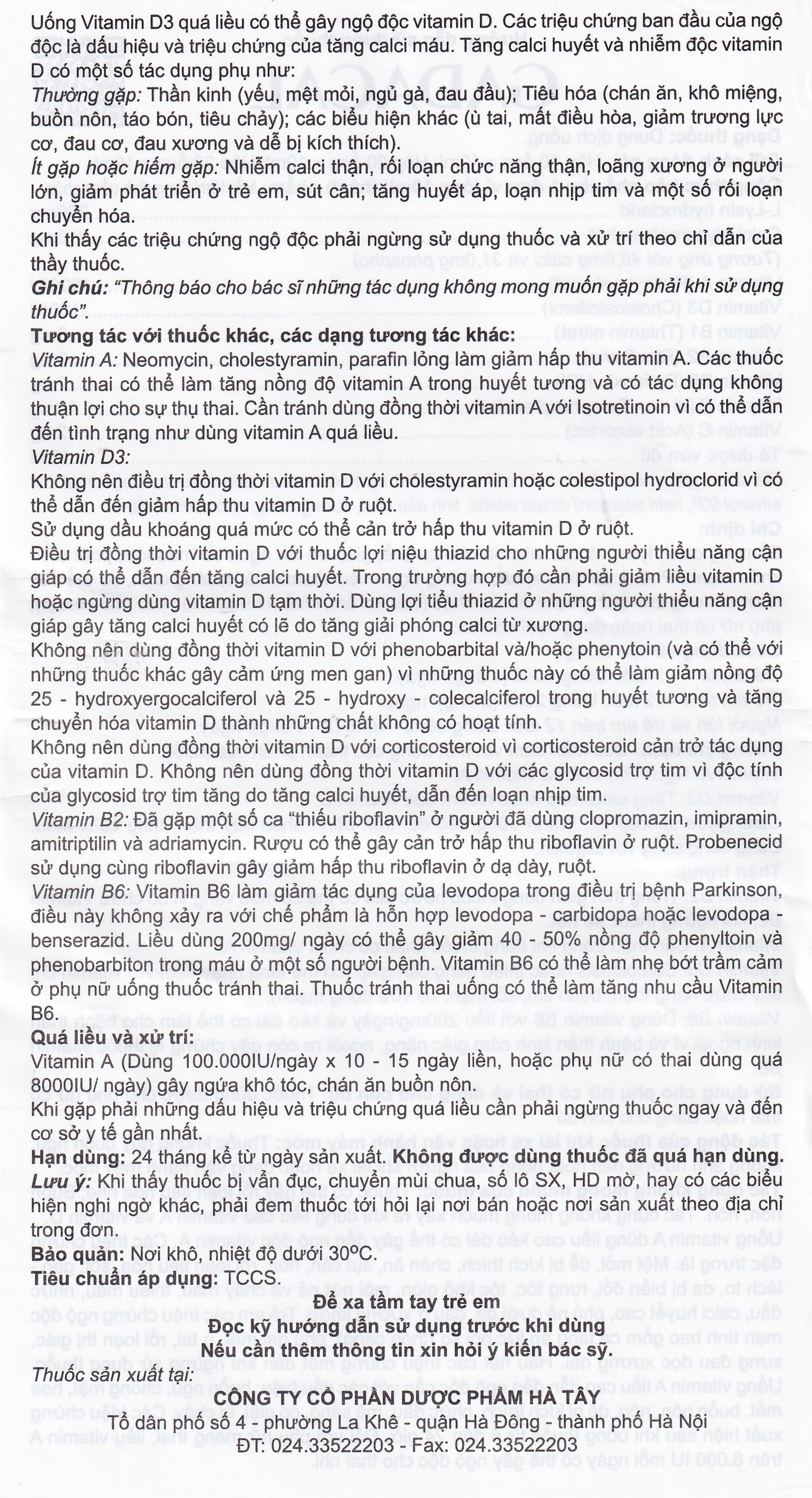 Dung dịch uống Gadacal Hà Tây bổ sung Calci, Lysin và các Vitamin (20 ống x 10ml)