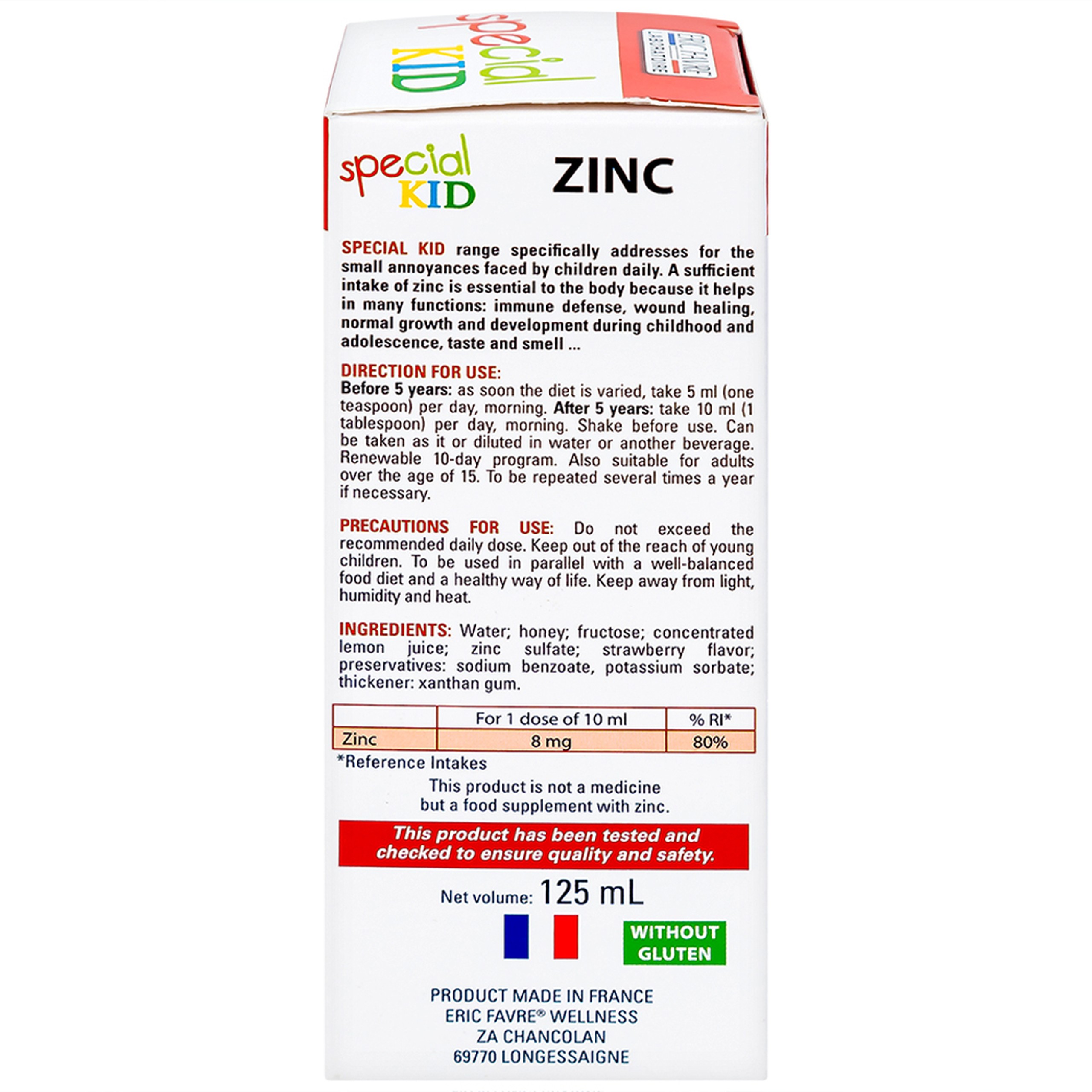 Siro Special Kid Zinc Eric Favre Wellness bổ sung kẽm, hỗ trợ tăng sức đề kháng cho trẻ (125ml)