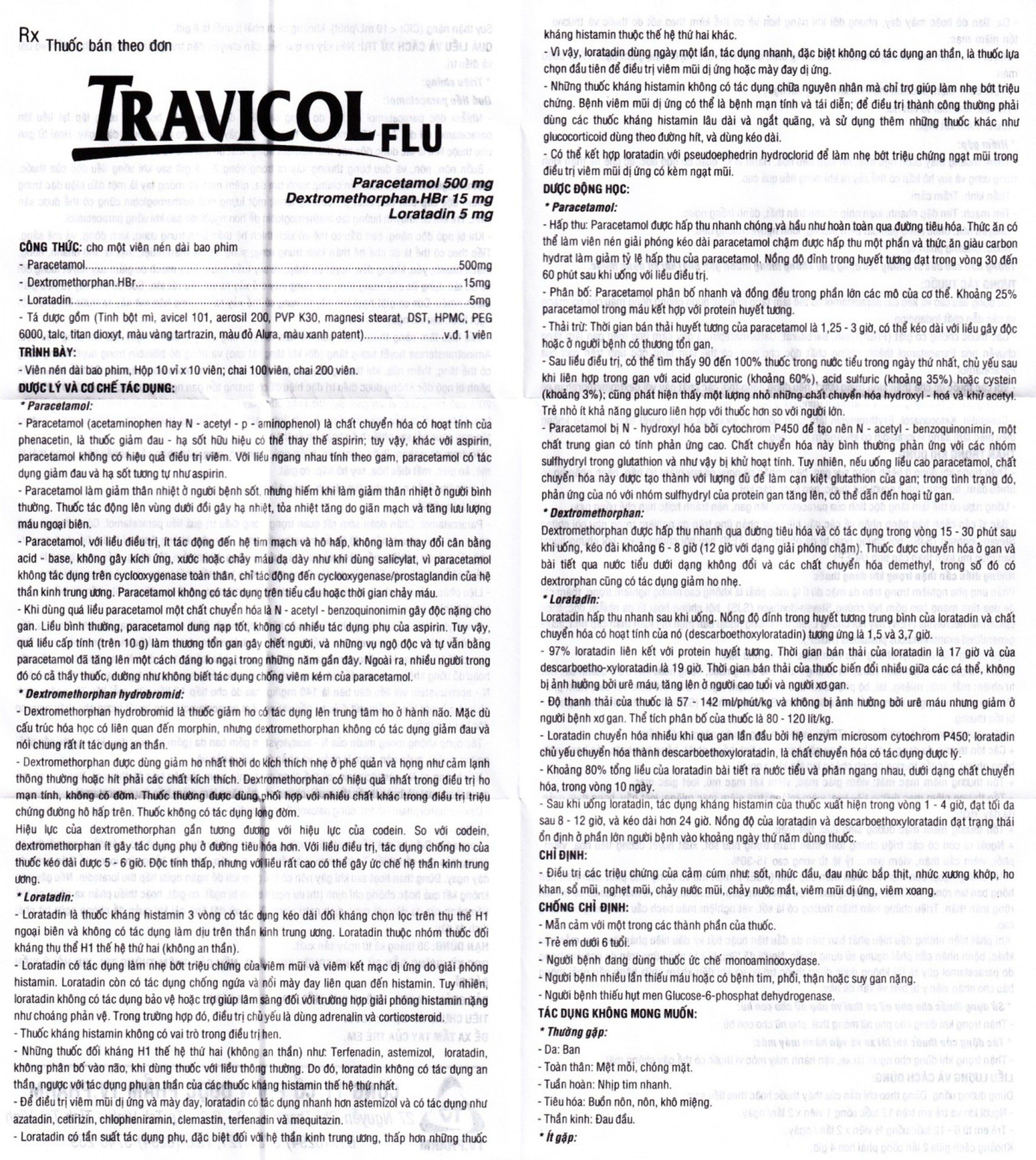 Thuốc Travicol Flu TV.Pharm giảm nhanh các triệu chứng do cảm cúm (10 vỉ x 10 viên)