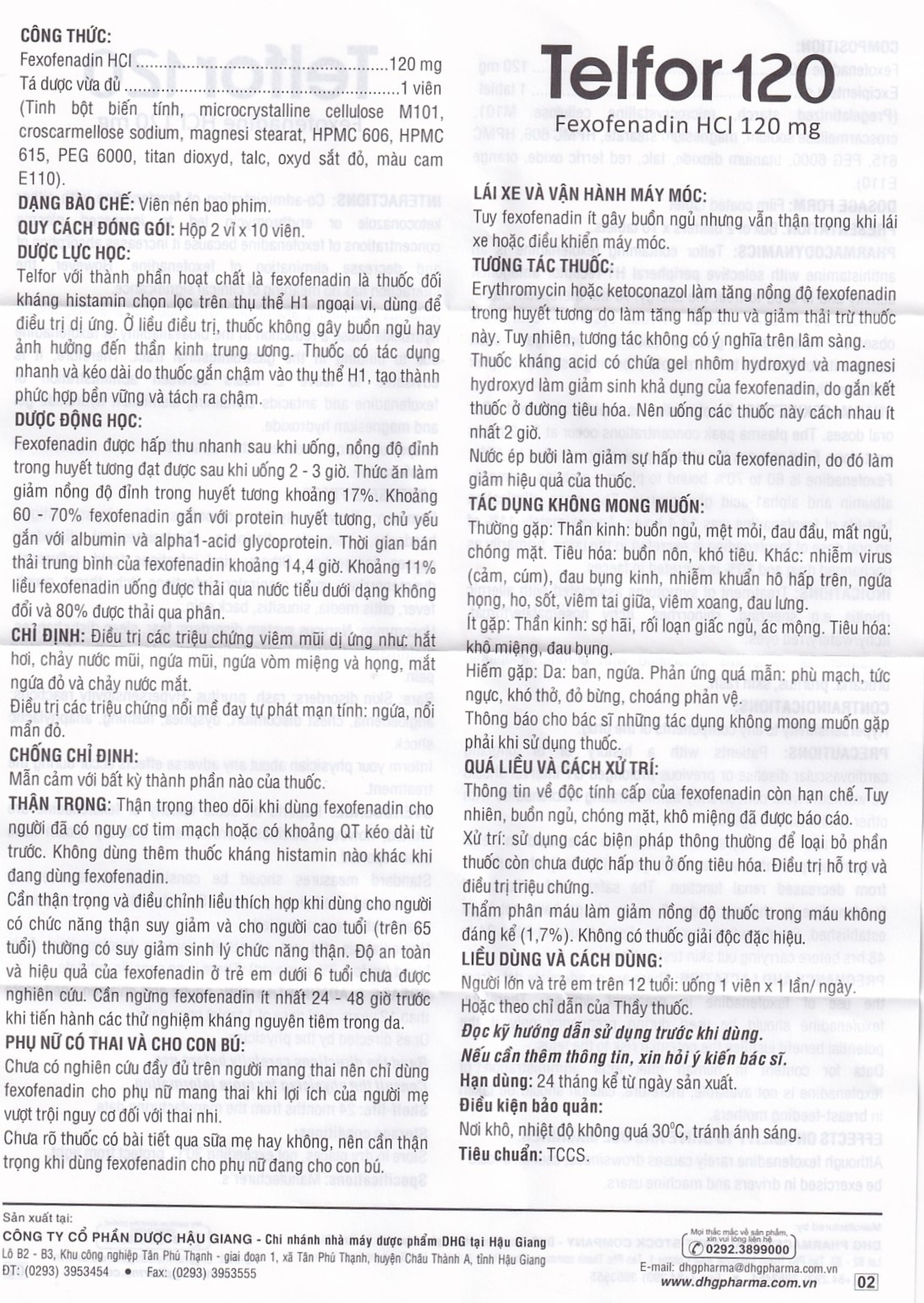 Thuốc Telfor 120 DHG điều trị các triệu chứng viêm mũi dị ứng (2 vỉ x 10 viên)