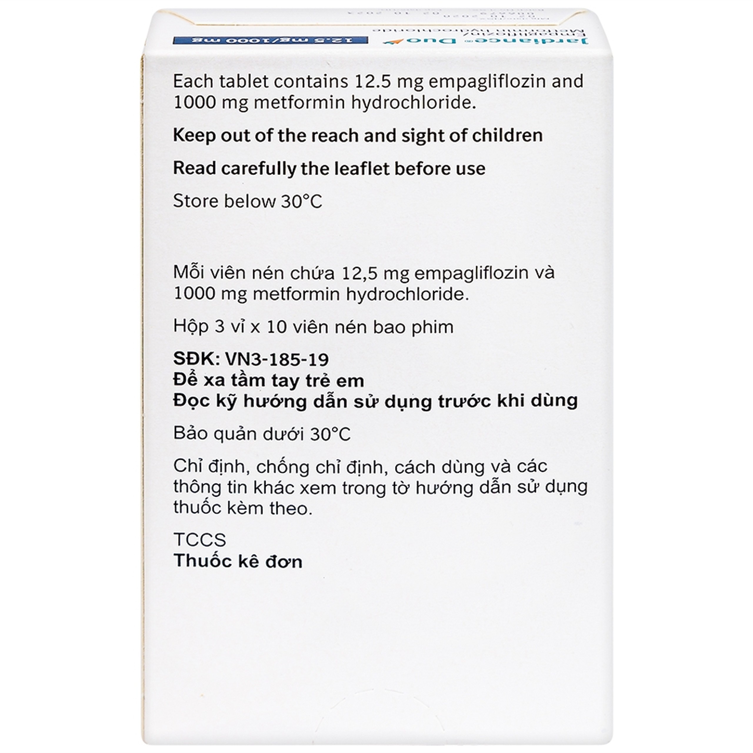 Viên nén Jardiance Duo 12.5mg/1000mg điều trị đái tháo đường típ 2 (3 vỉ x 10 viên)