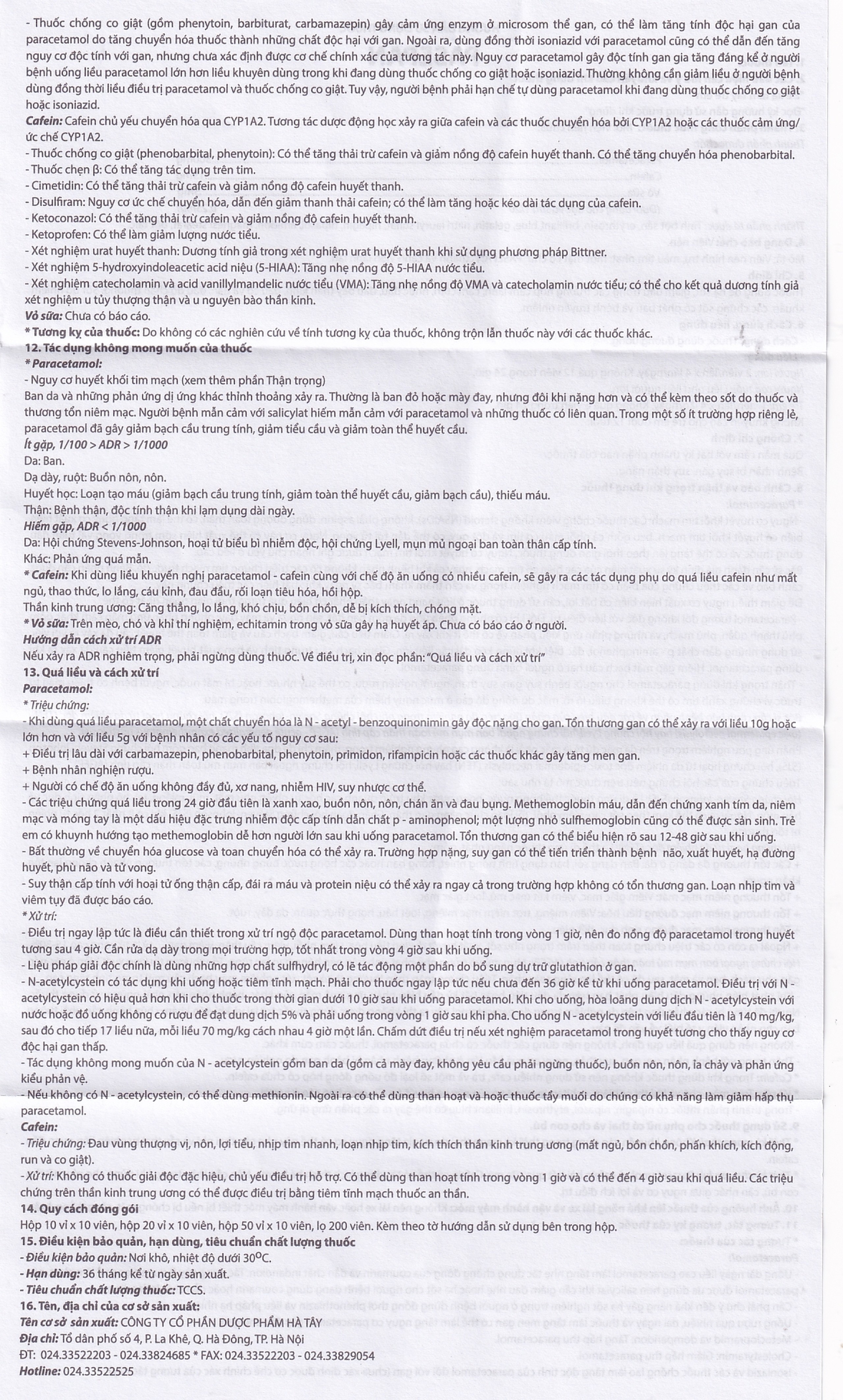 Viên nén Pasepan Hataphar hạ sốt, giảm đau, điều trị cảm lạnh, cảm cúm, nhức đầu (50 vỉ x 10 viên)