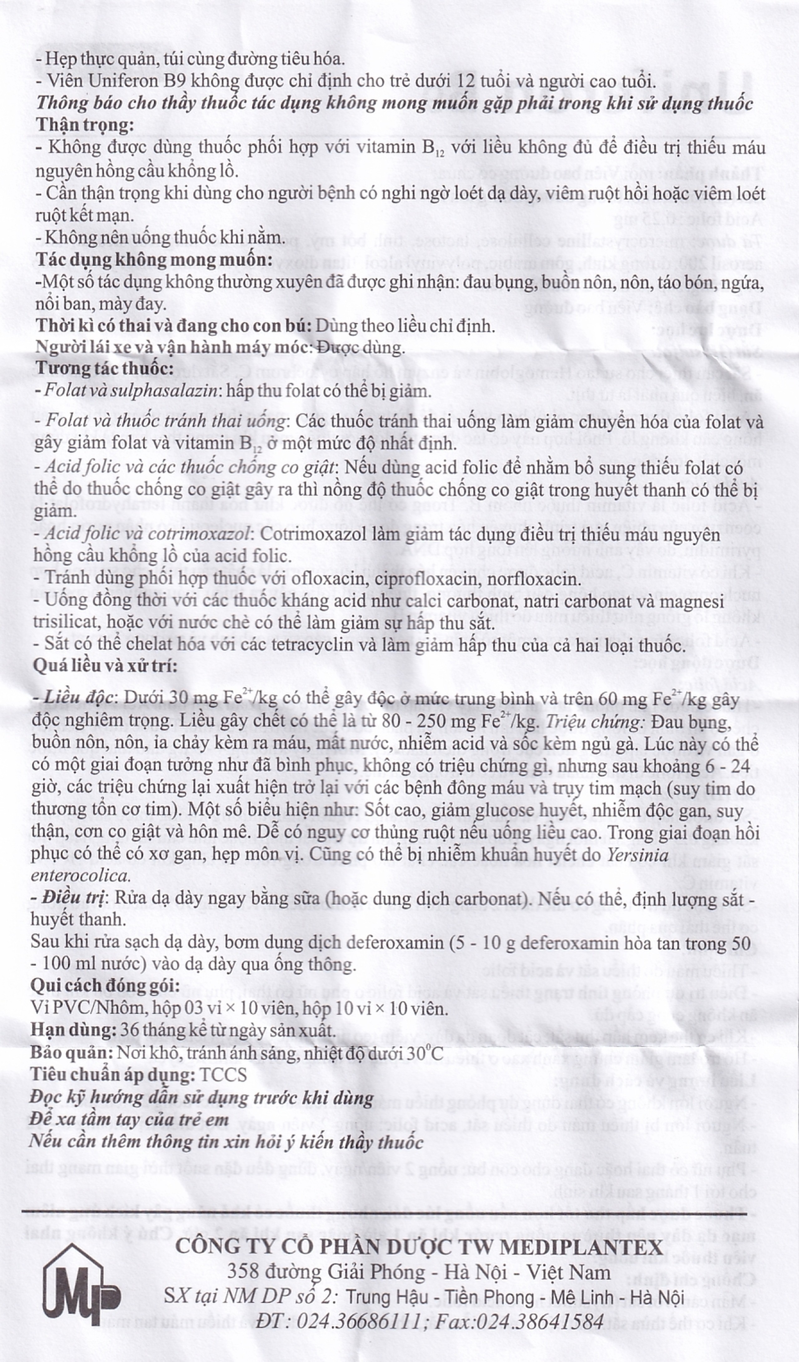 Thuốc Uniferon B9 Mediplantex điều trị thiếu máu do thiếu sắt và acid folic (3 vỉ x 10 viên)