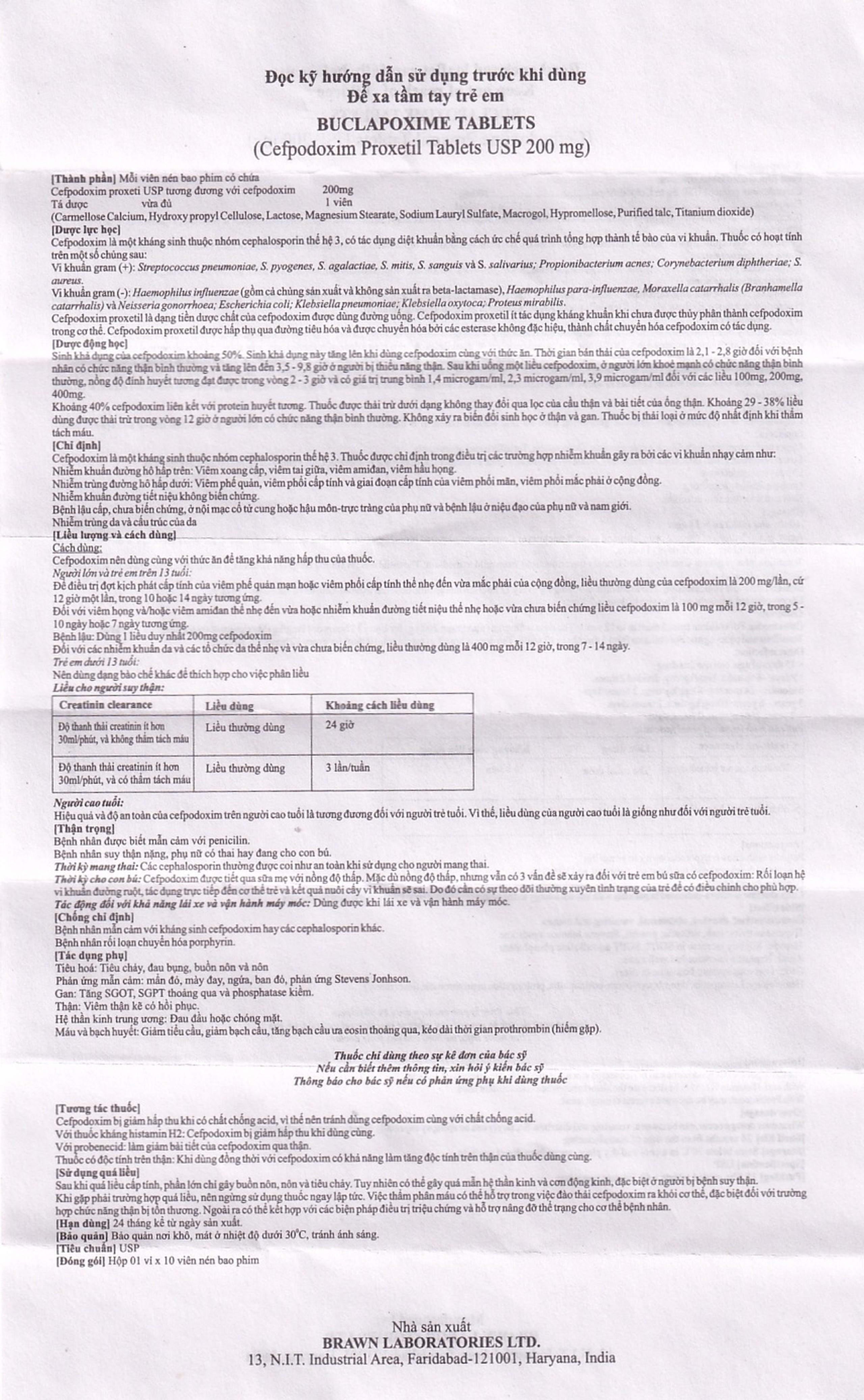 Thuốc Buclapoxime Brawn điều trị nhiễm khuẩn (1 vỉ x 10 viên)