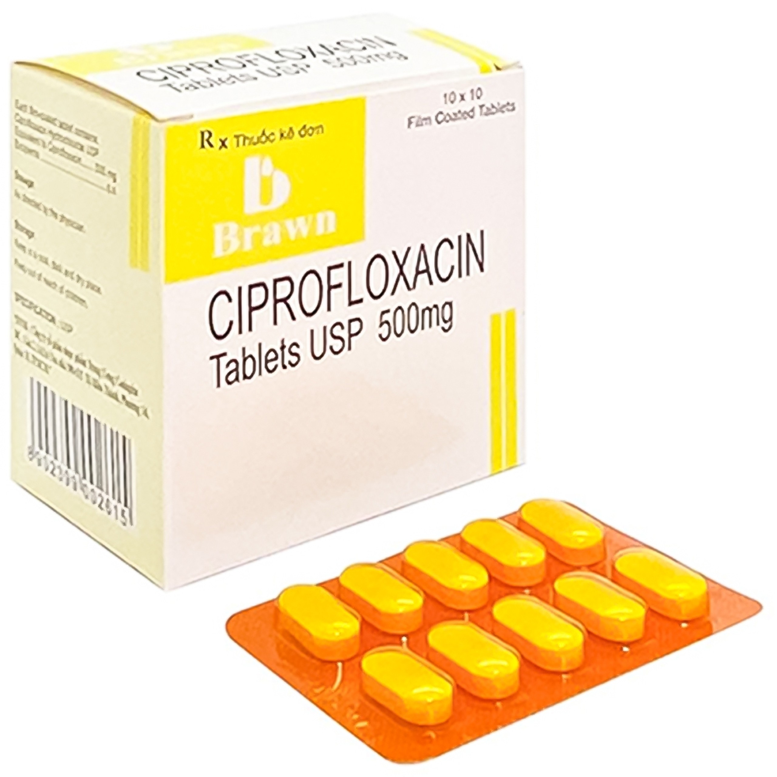 Thuốc Ciprofloxacin Brawn điều trị trong các bệnh nhiễm trùng có biến chứng và không biến chứng (10 vỉ x 10 viên) 