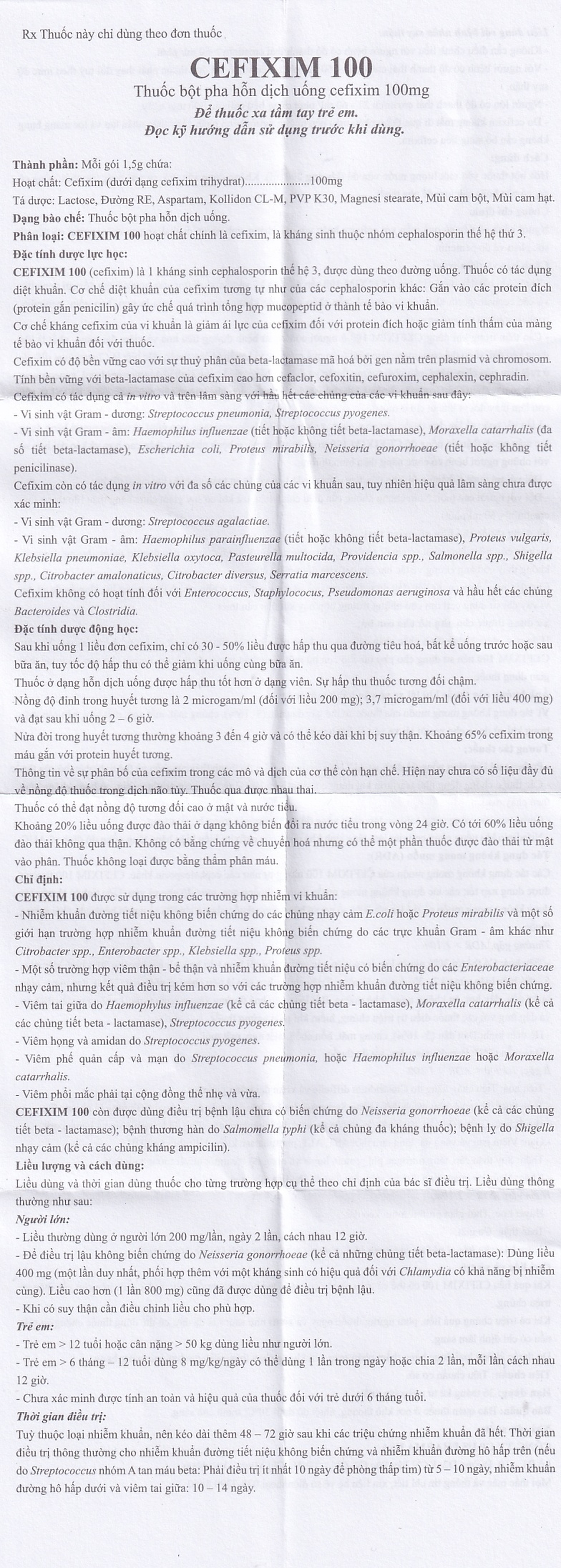 Bột pha hỗn dịch uống Cefixim 100 USP điều trị nhiễm khuẩn (10 gói x 1.5g)