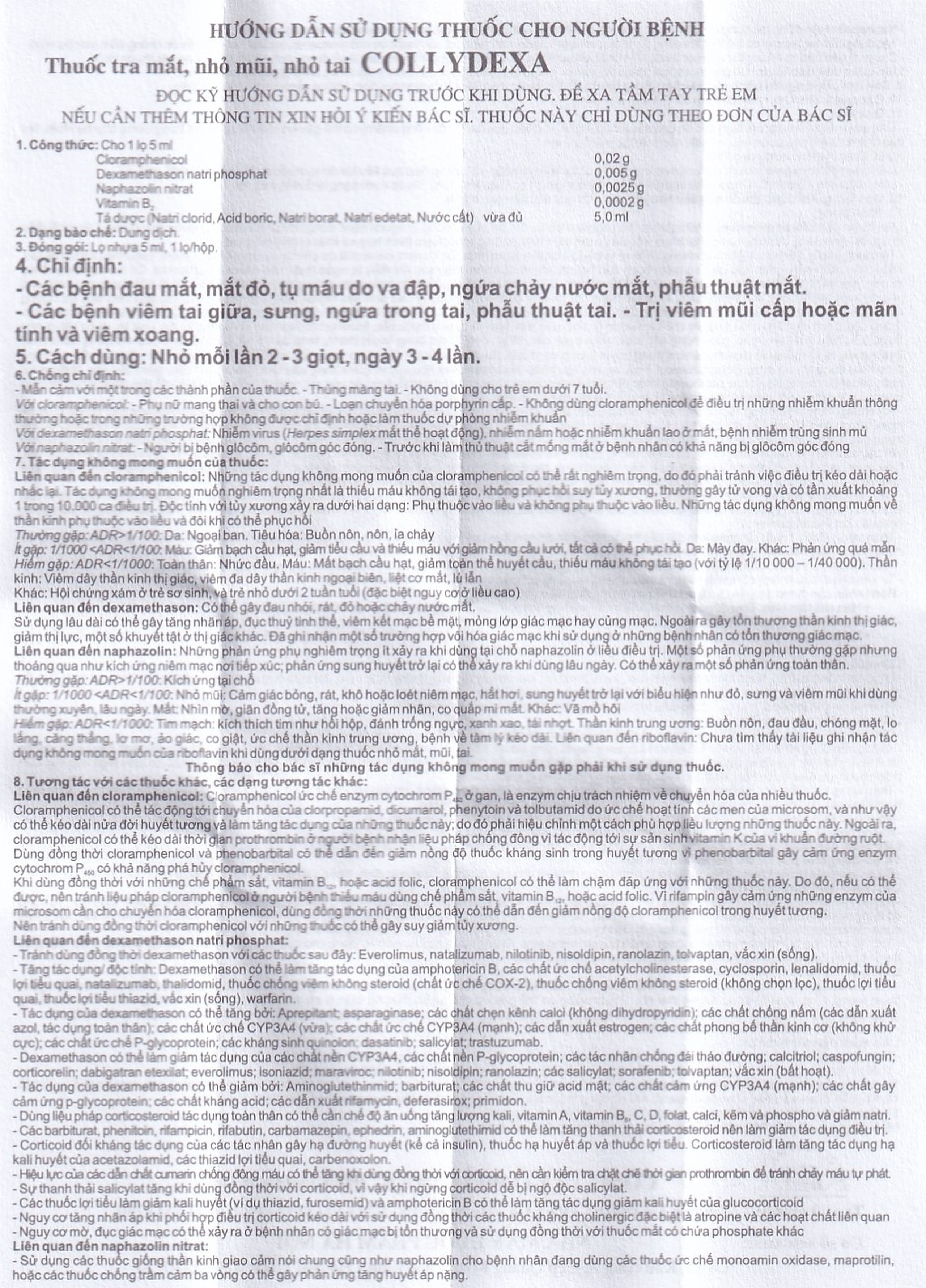 Thuốc Collydexa Hà Nội Pharma điều trị đau mắt, viêm tai giữa, viêm mũi cấp hoặc mãn tính (5ml)