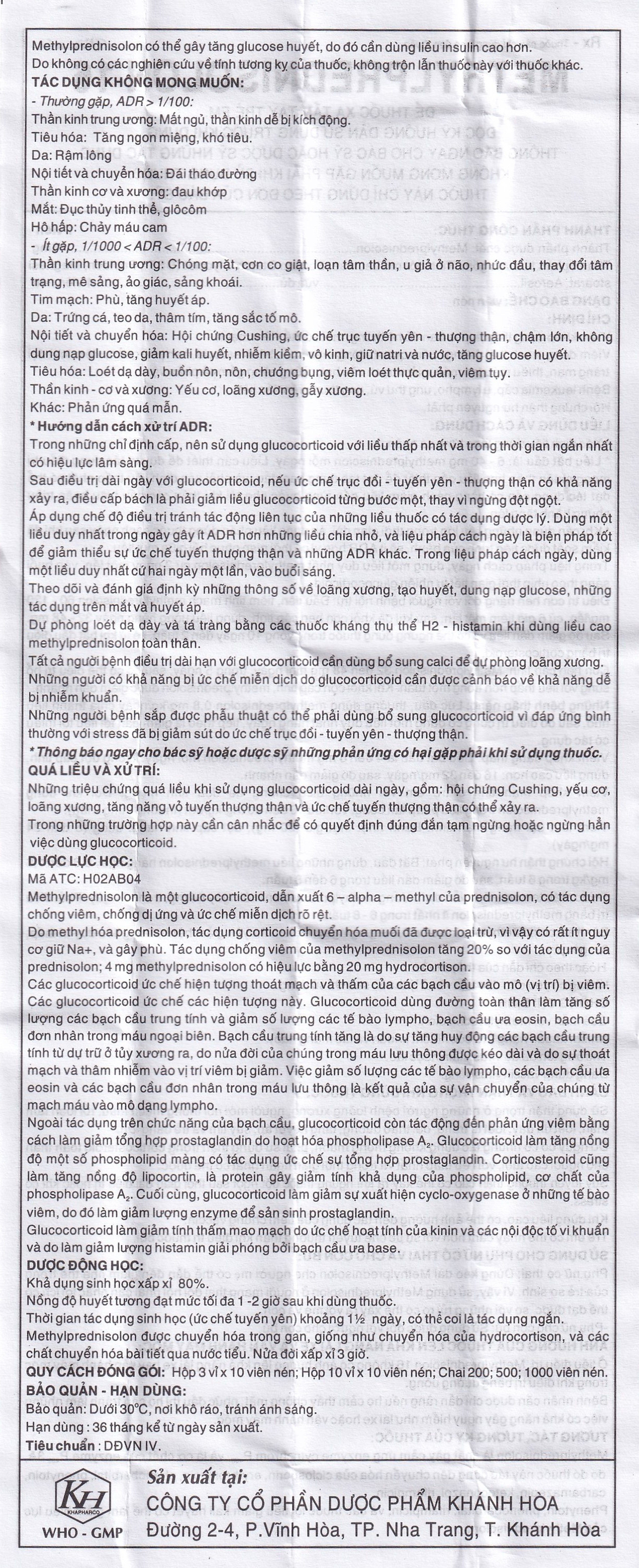 Thuốc Methylprednisolon 16 Khapharco kháng viêm, điều trị viêm khớp dạng thấp, lupus ban đỏ hệ thống (10 vỉ x 10 viên)