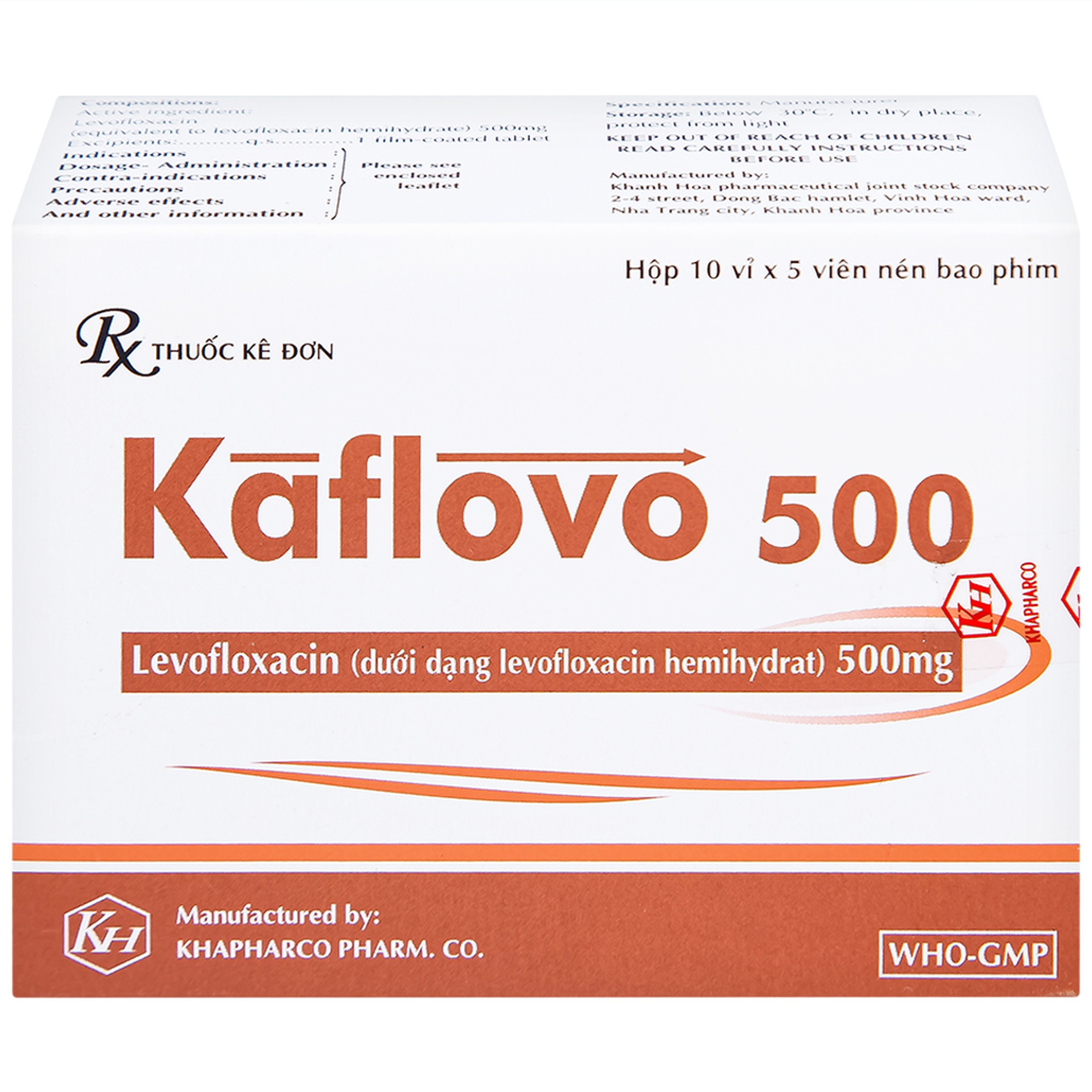 Thuốc Kaflovo 500 Khapharco điều trị nhiễm khuẩn do vi khuẩn, viêm phổi, nhiễm khuẩn da (10 vỉ x 5 viên)