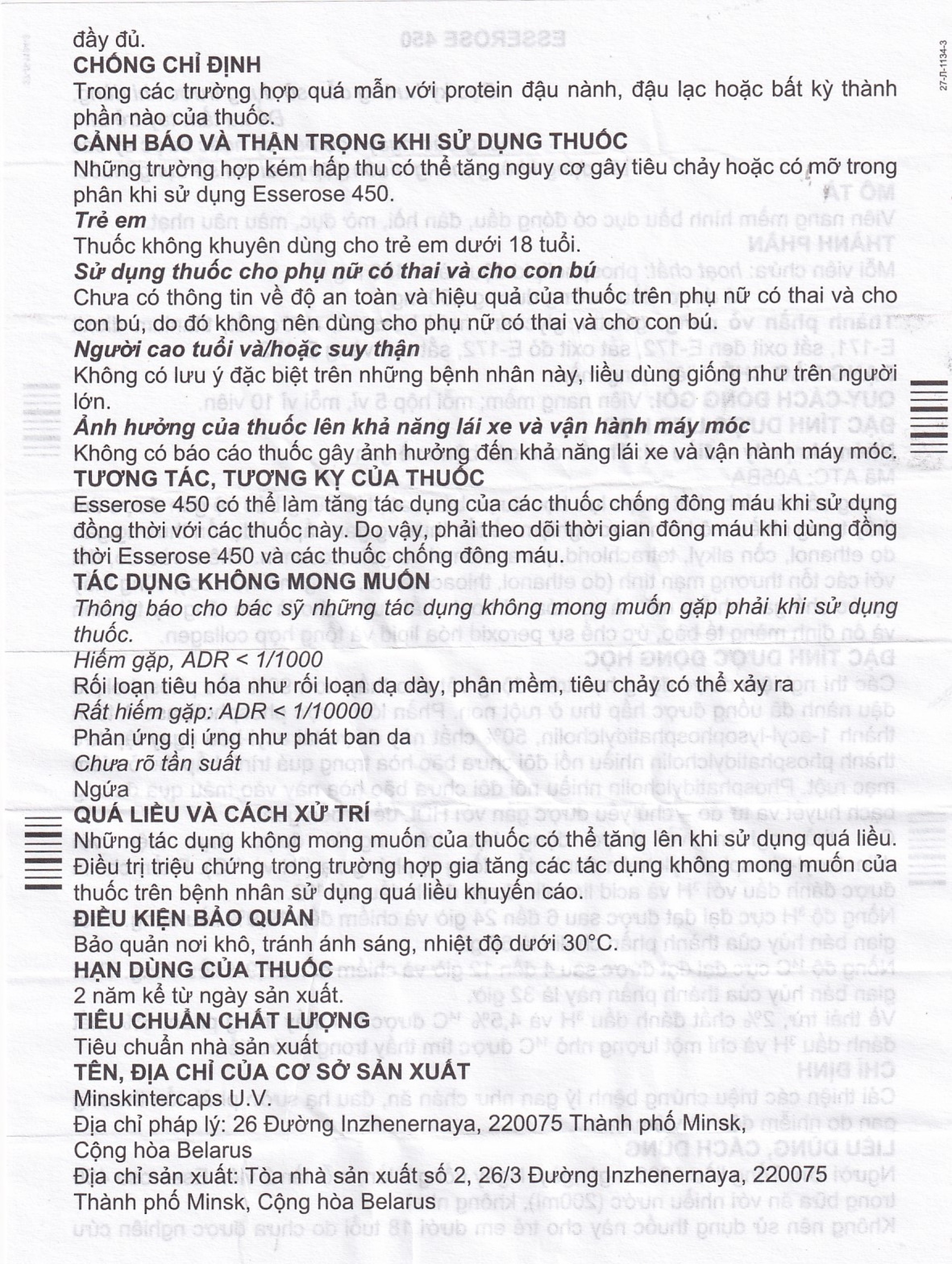 Thuốc Esserose 450 Minskintercaps cải thiện các triệu chứng bệnh lý gan (5 vỉ x 10 viên)