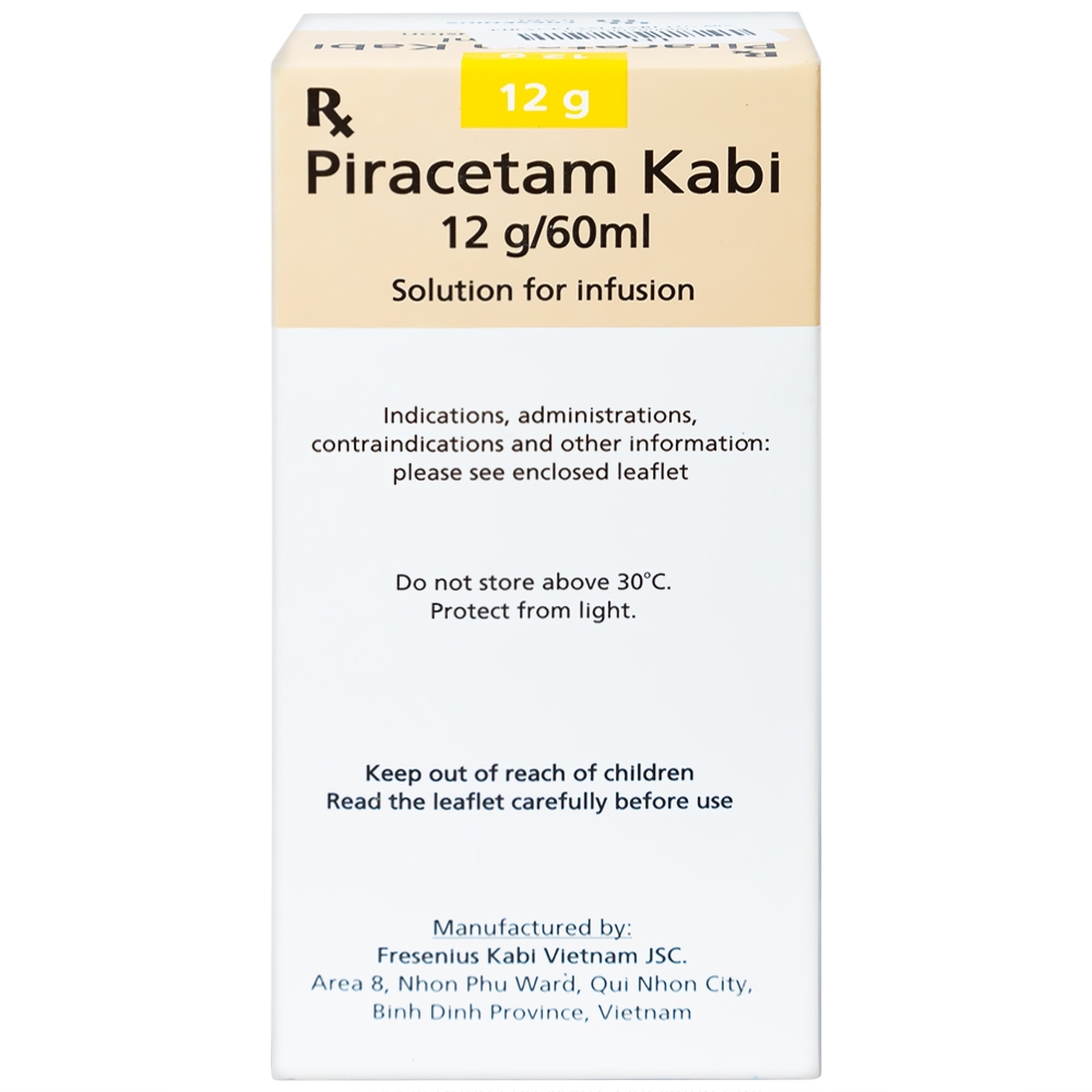 Dịch truyền Piracetam Kabi 12g/60ml Fresenius Kabi điều trị triệu chứng chóng mặt (60ml)