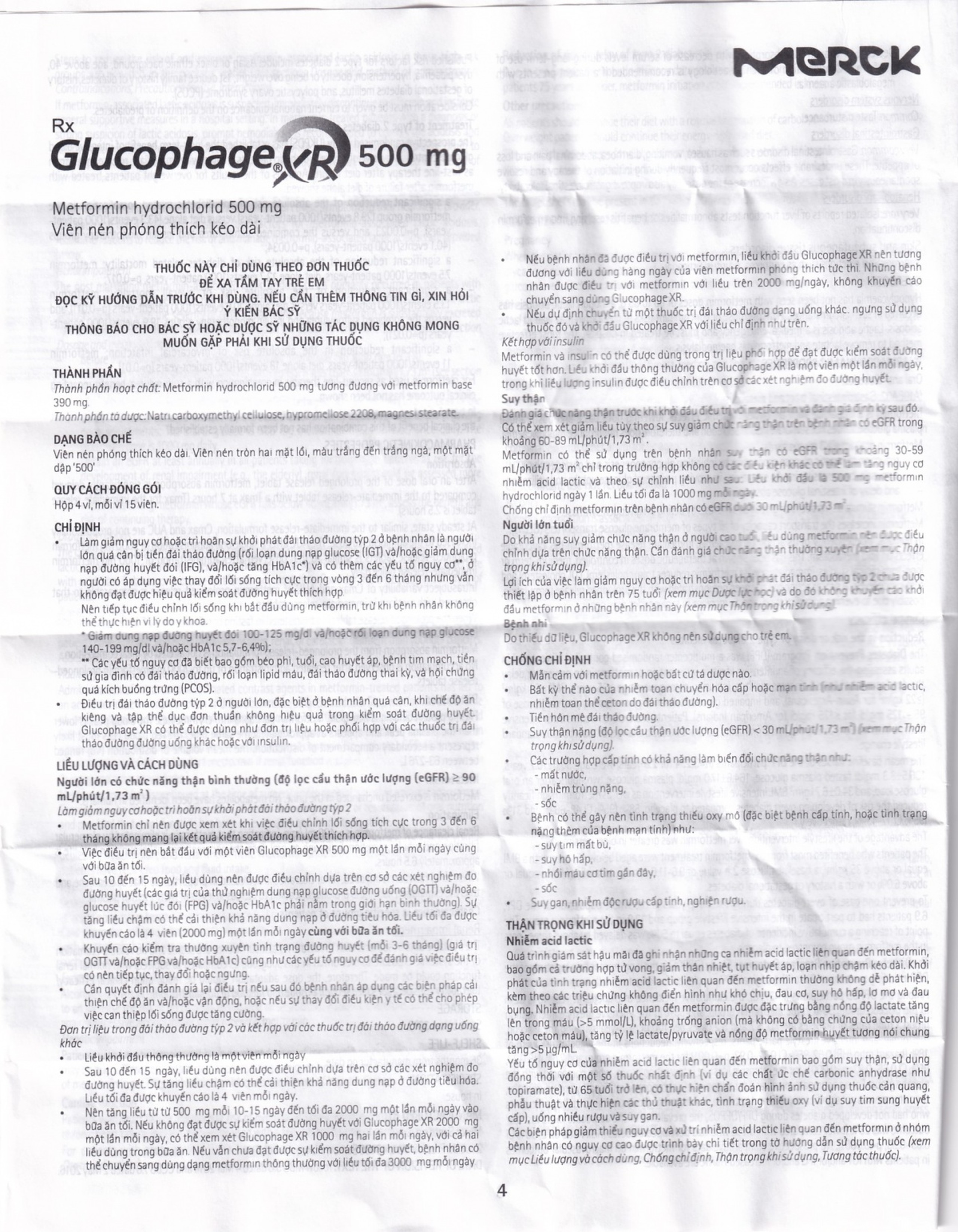 Thuốc Glucophage XR 500mg Merck điều trị tiểu đường típ 2 (4 vỉ x 15 viên)