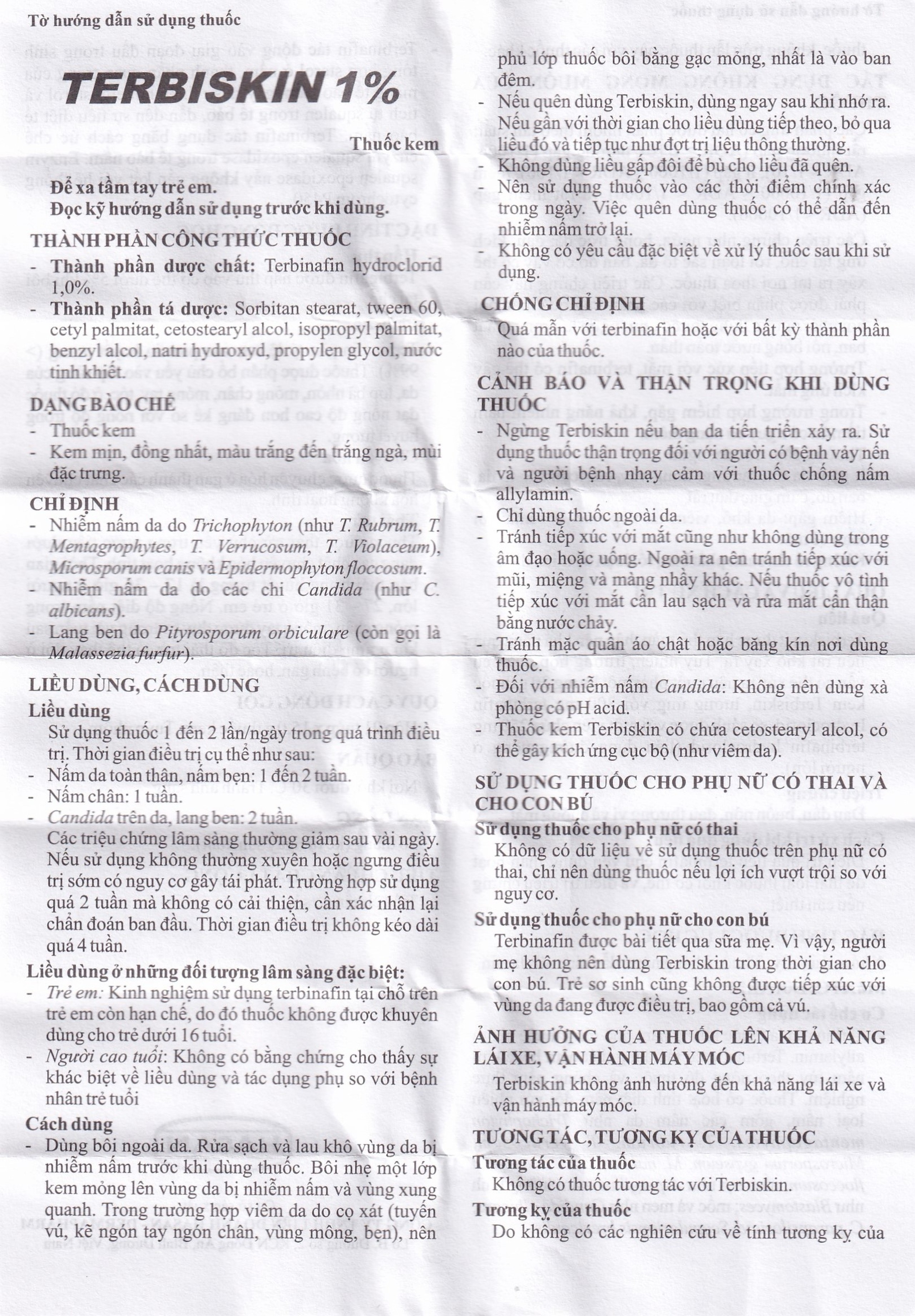 Kem bôi da Terbiskin 1% Hasan điều trị nhiễm nấm da, lang ben (15g)