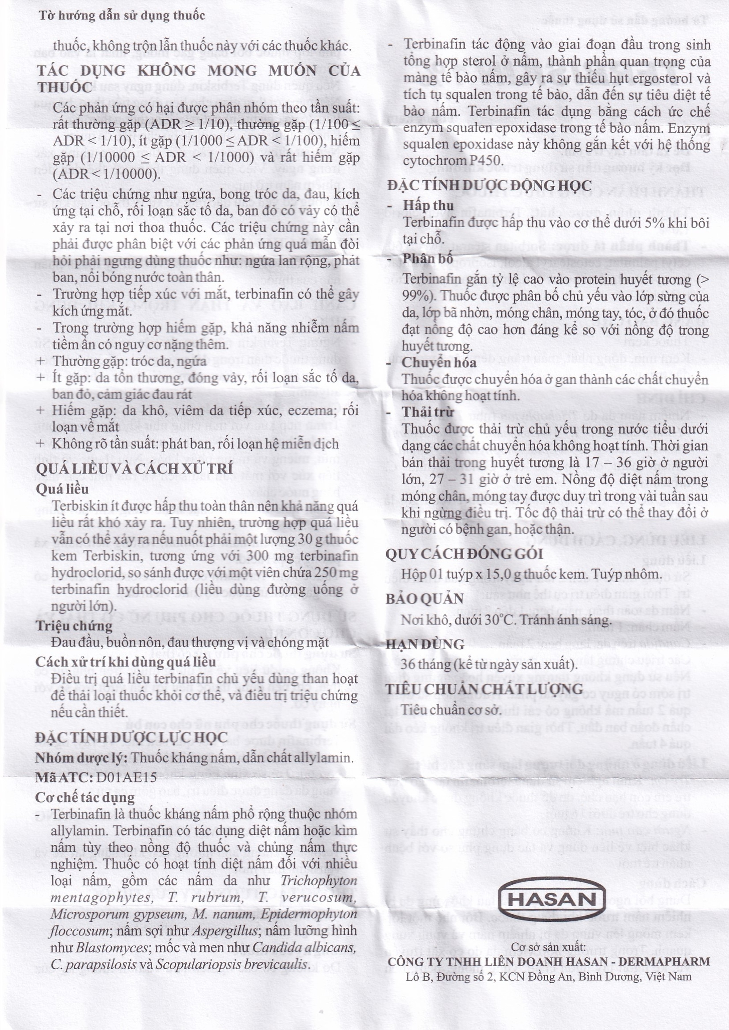 Kem bôi da Terbiskin 1% Hasan điều trị nhiễm nấm da, lang ben (15g)