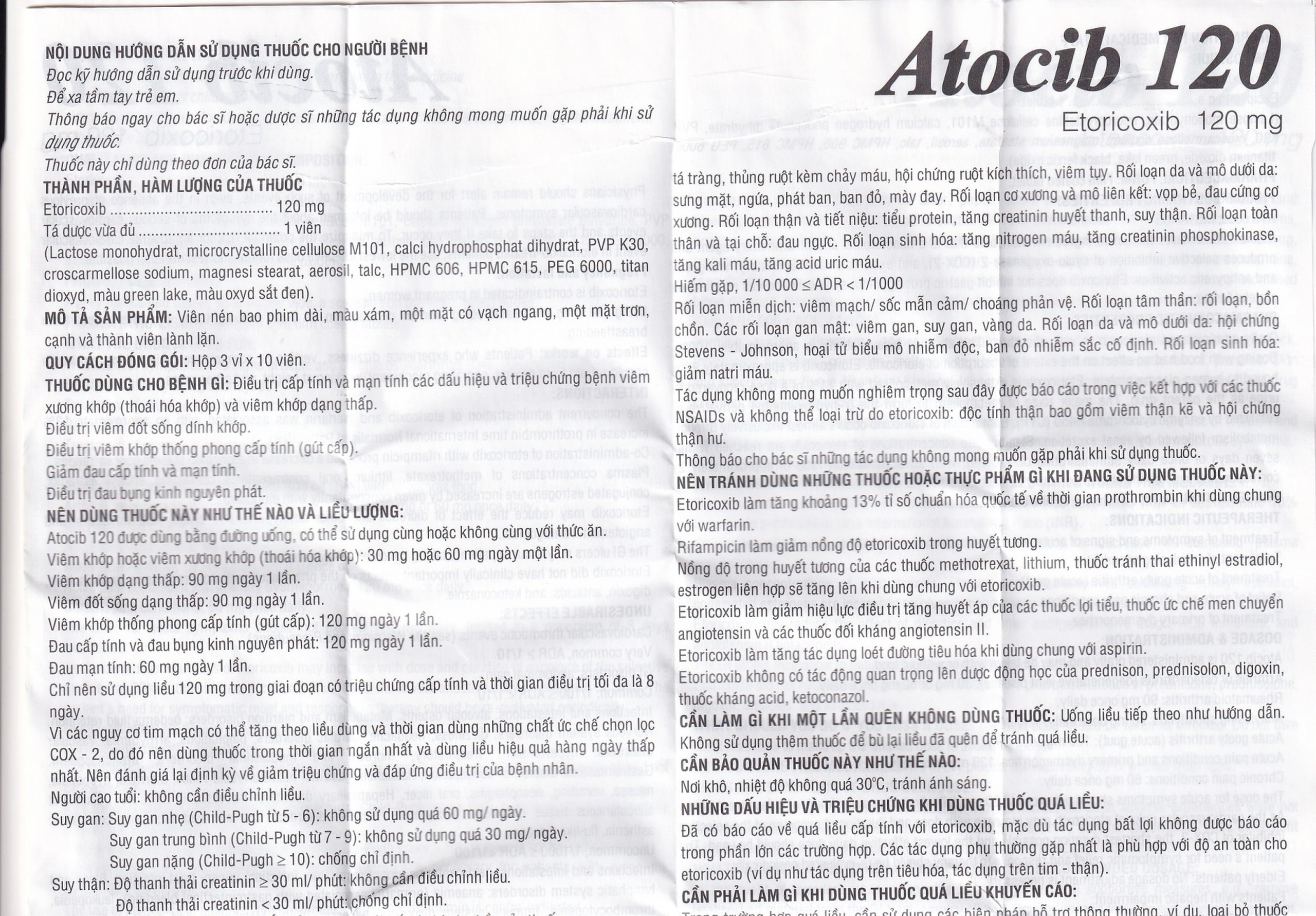 Thuốc Atocib 120mg DHG điều trị thoái hóa khớp, viêm khớp dạng thấp (3 vỉ x 10 viên)