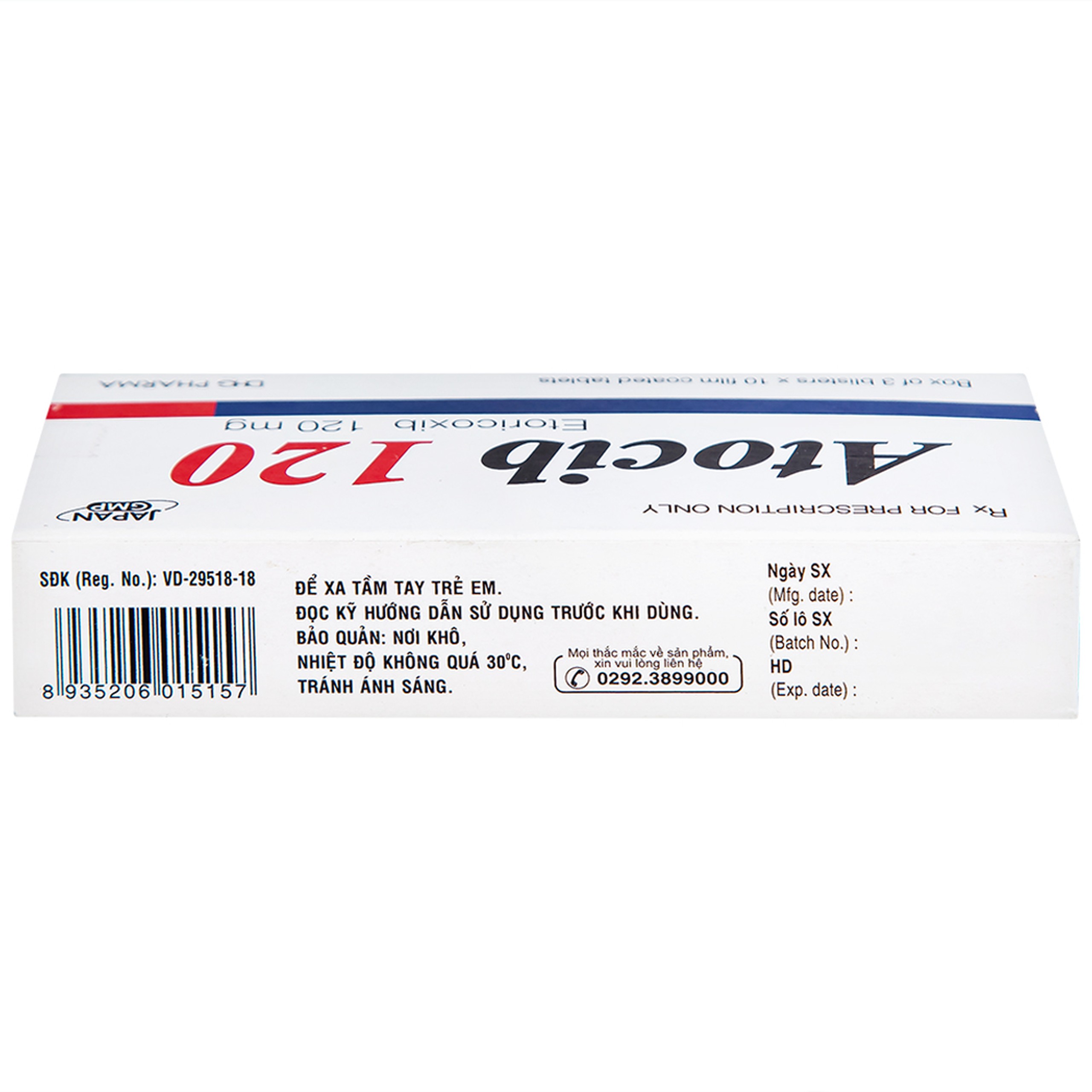 Thuốc Atocib 120mg DHG điều trị thoái hóa khớp, viêm khớp dạng thấp (3 vỉ x 10 viên)