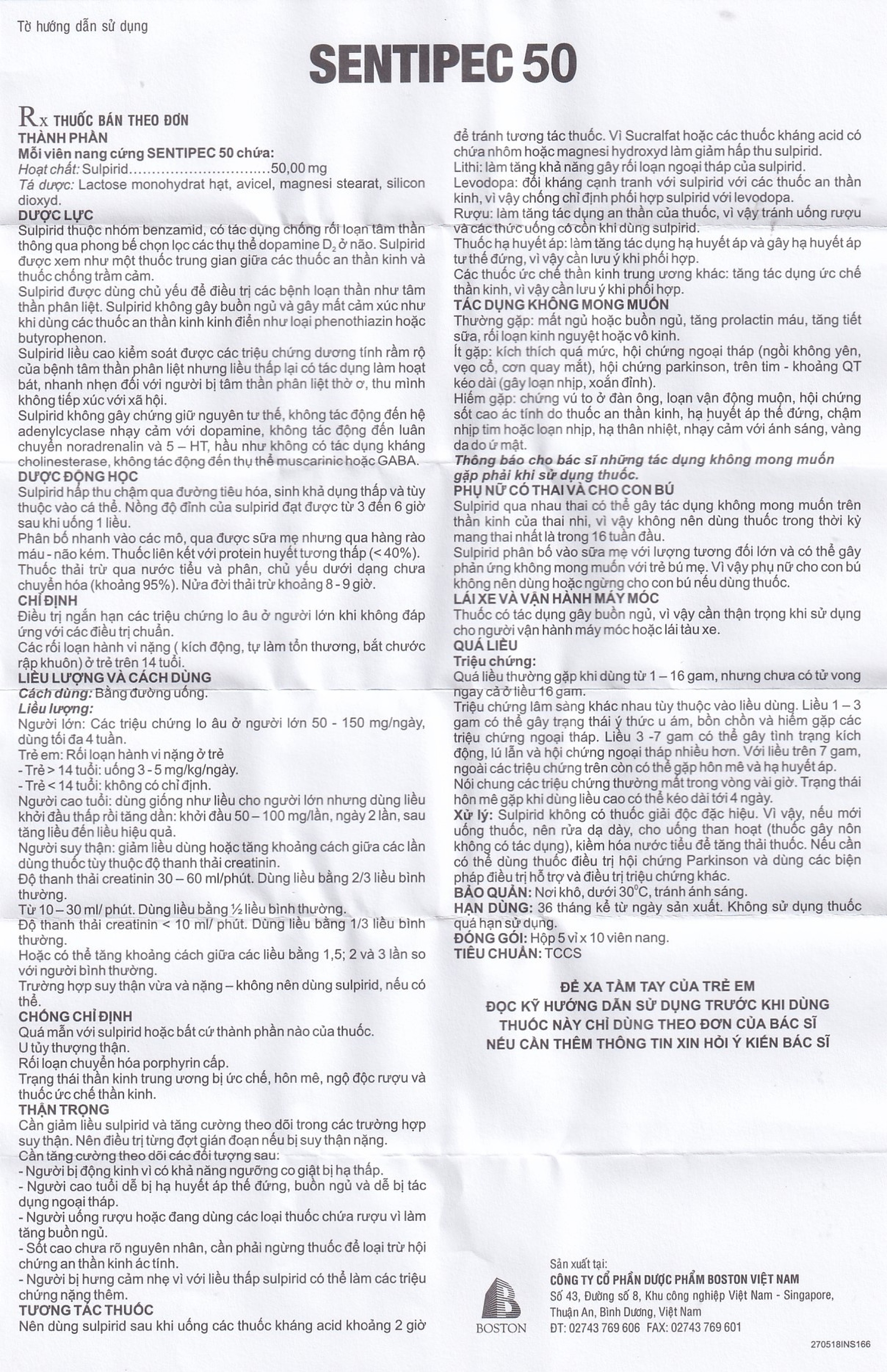 Thuốc Sentipec 50mg Boston trị chứng lo âu, rối loạn hành vi (5 vỉ x 10 viên)