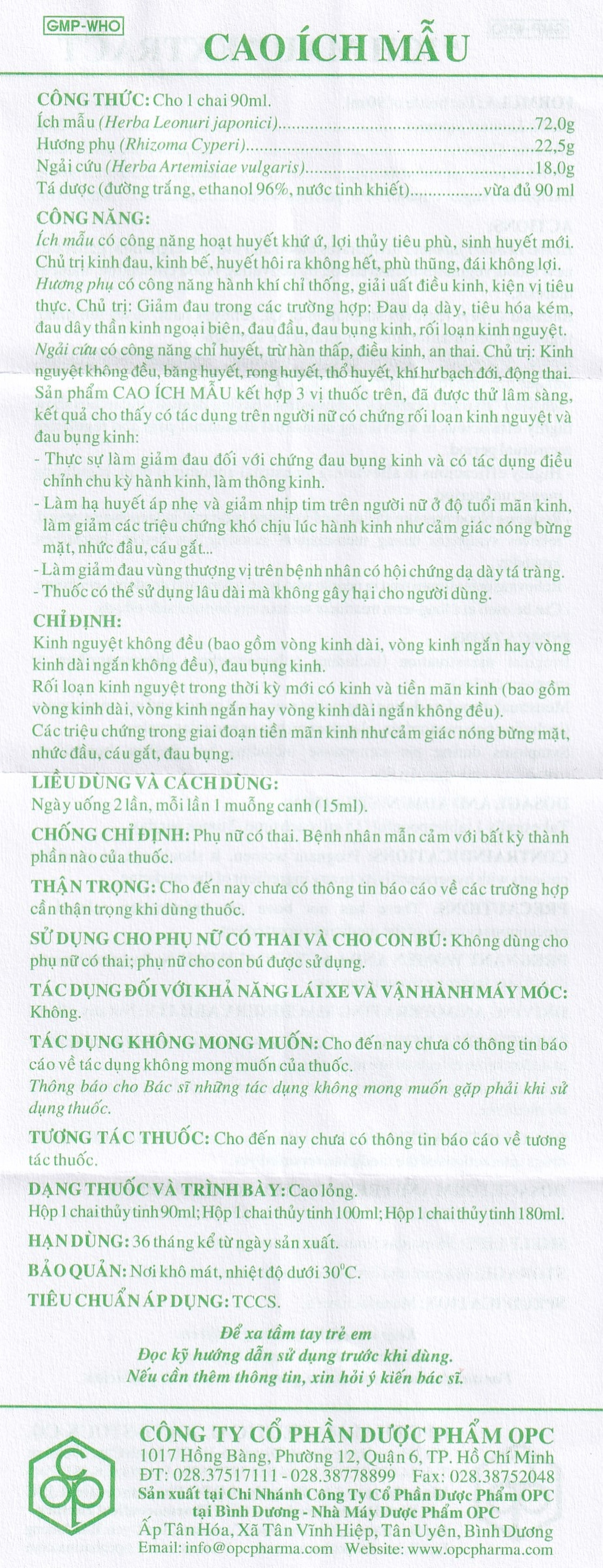 Thuốc Cao Ích Mẫu OPC điều trị kinh nguyệt không đều (100ml)