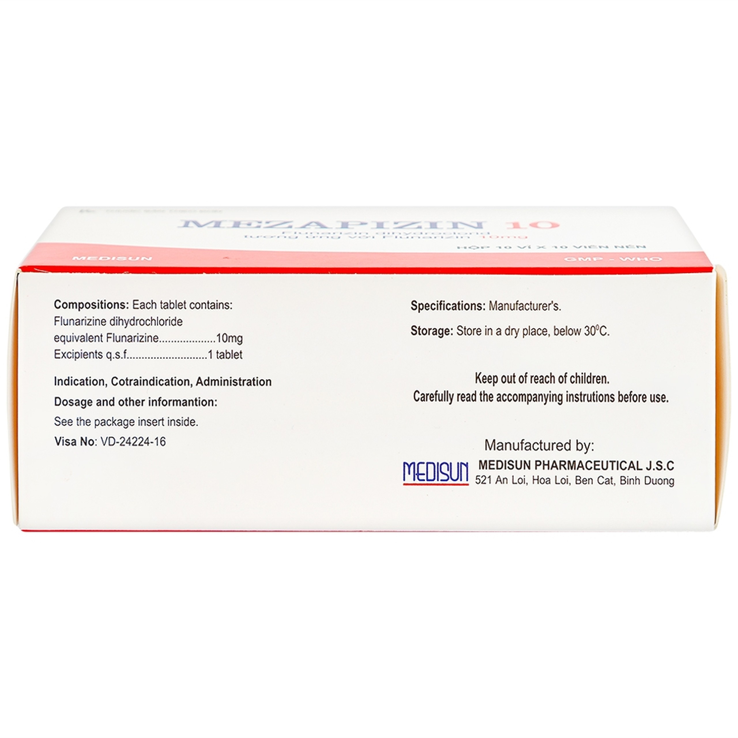 Viên nén Mezapizin 10 Medisun điều trị đau nửa đầu (10 vỉ x 10 viên)