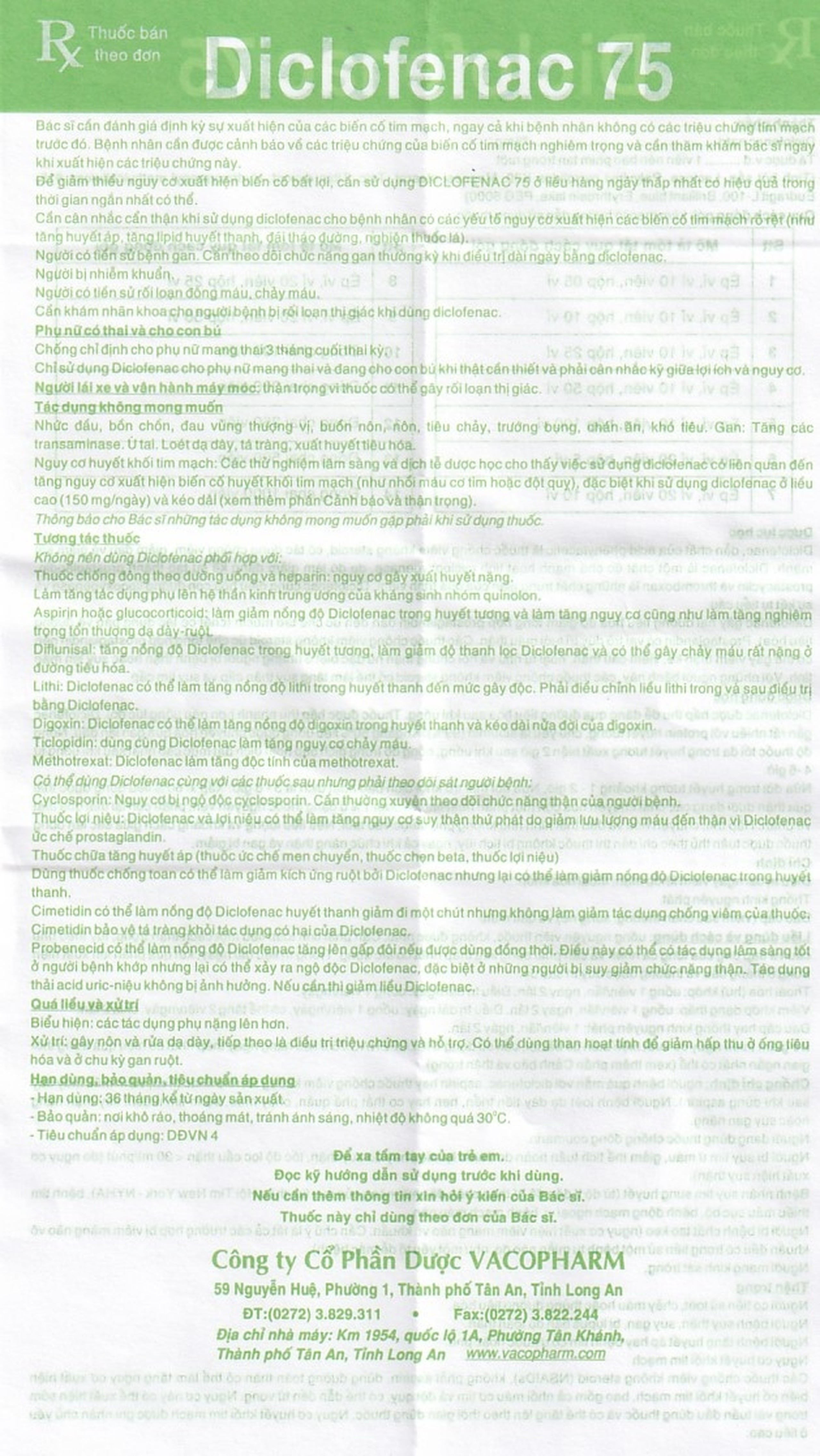 Thuốc Diclofenac 75 Vacopharm điều trị dài ngày viêm khớp mạn, thoái hóa khớp (10 vỉ x 10 viên)