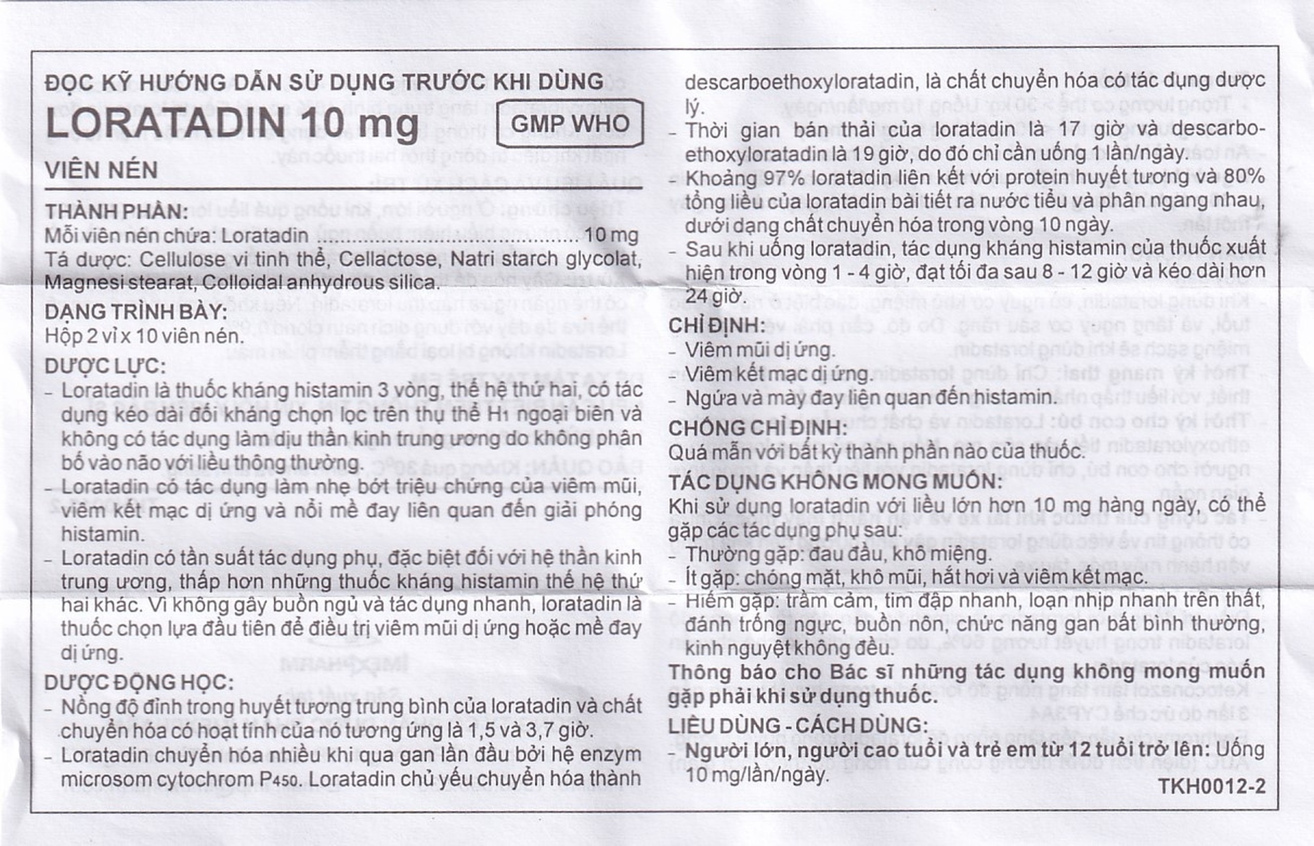 Viên nén Loratadin 10mg Imexpharm chống dị ứng, viêm mũi dị ứng, viêm kết mạc (2 vỉ x 10 viên)