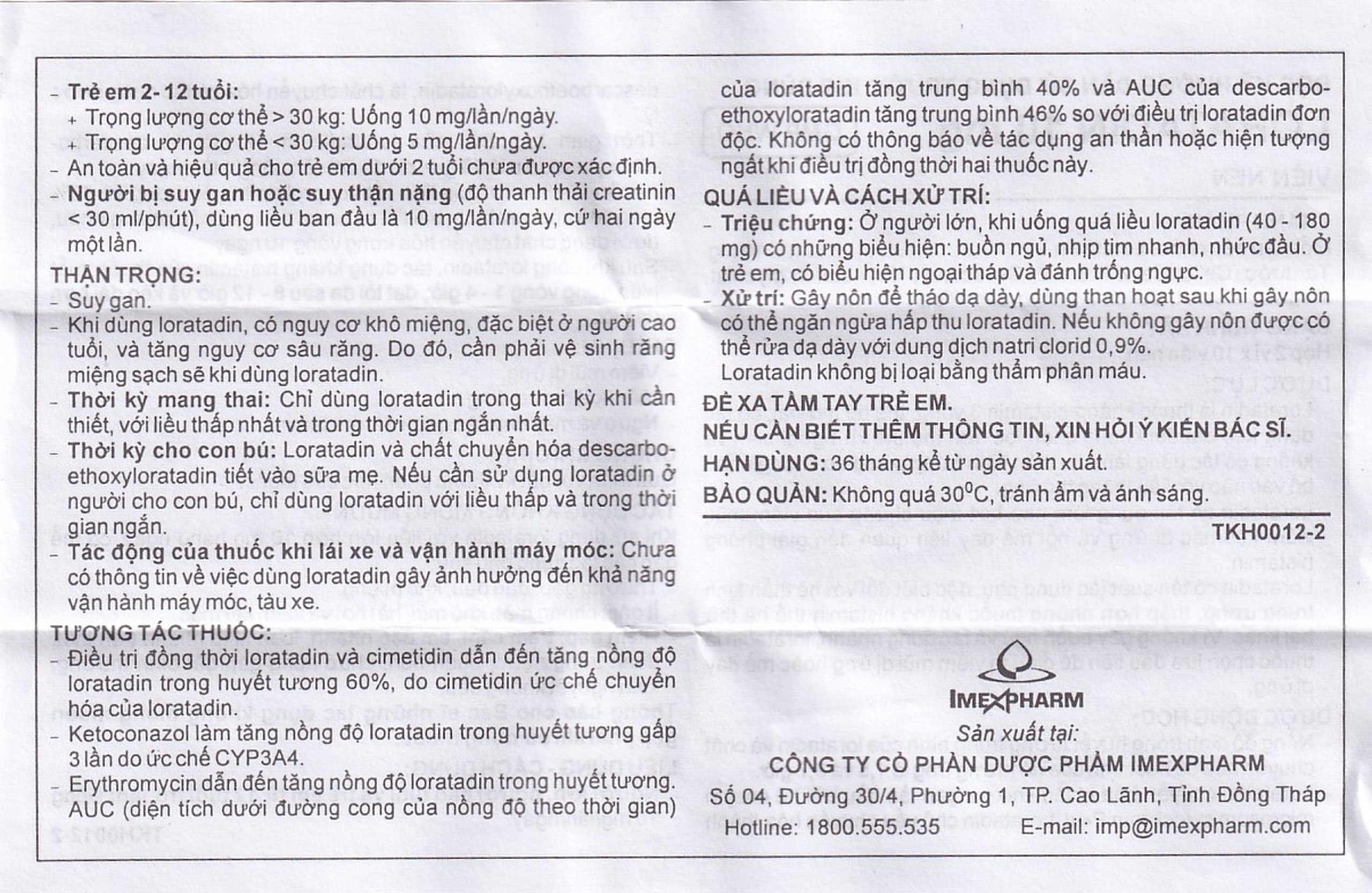 Viên nén Loratadin 10mg Imexpharm chống dị ứng, viêm mũi dị ứng, viêm kết mạc (2 vỉ x 10 viên)