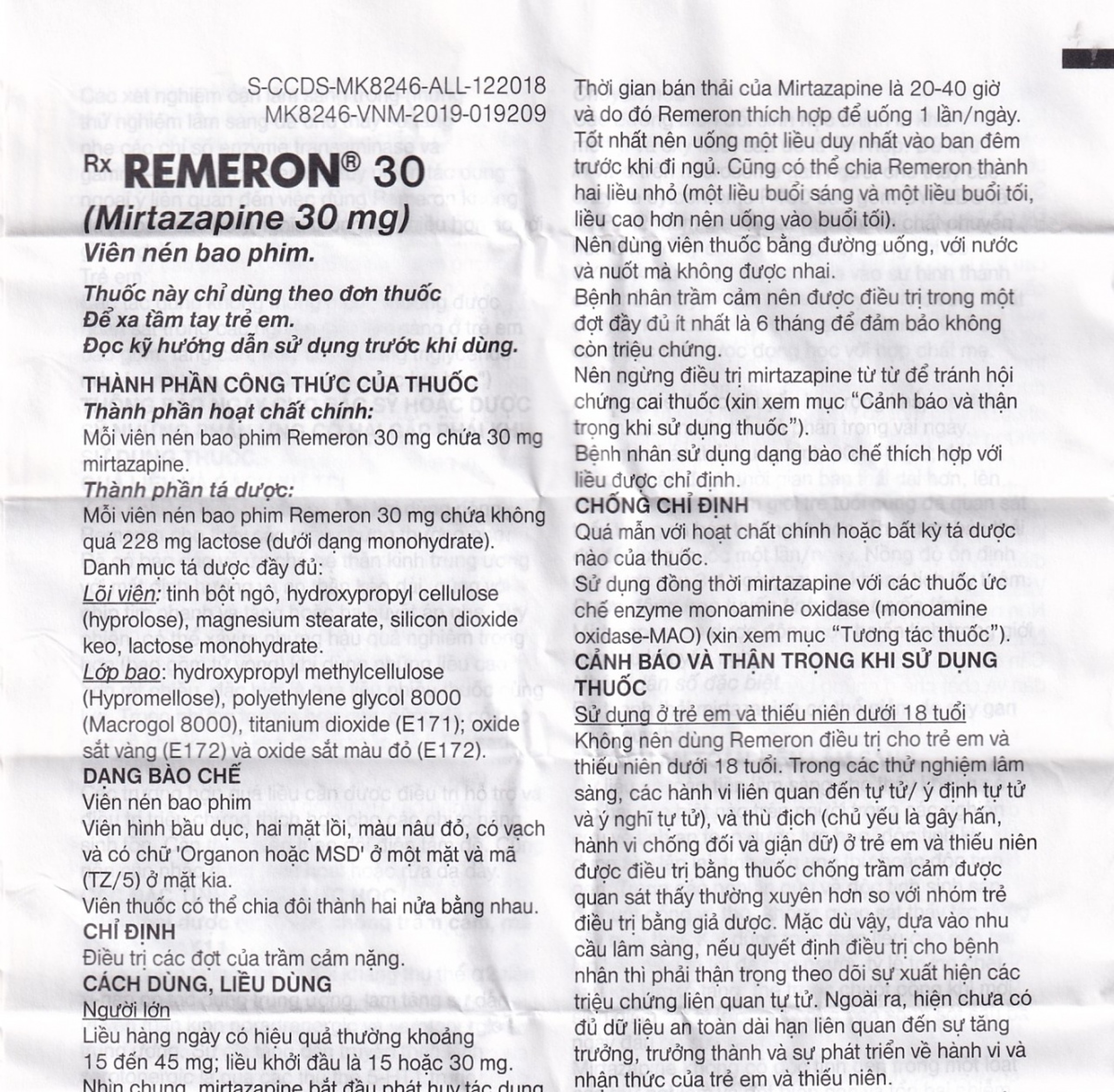 Thuốc Remeron 30mg MSD điều trị các đợt của trầm cảm nặng (3 vỉ x 10 viên)