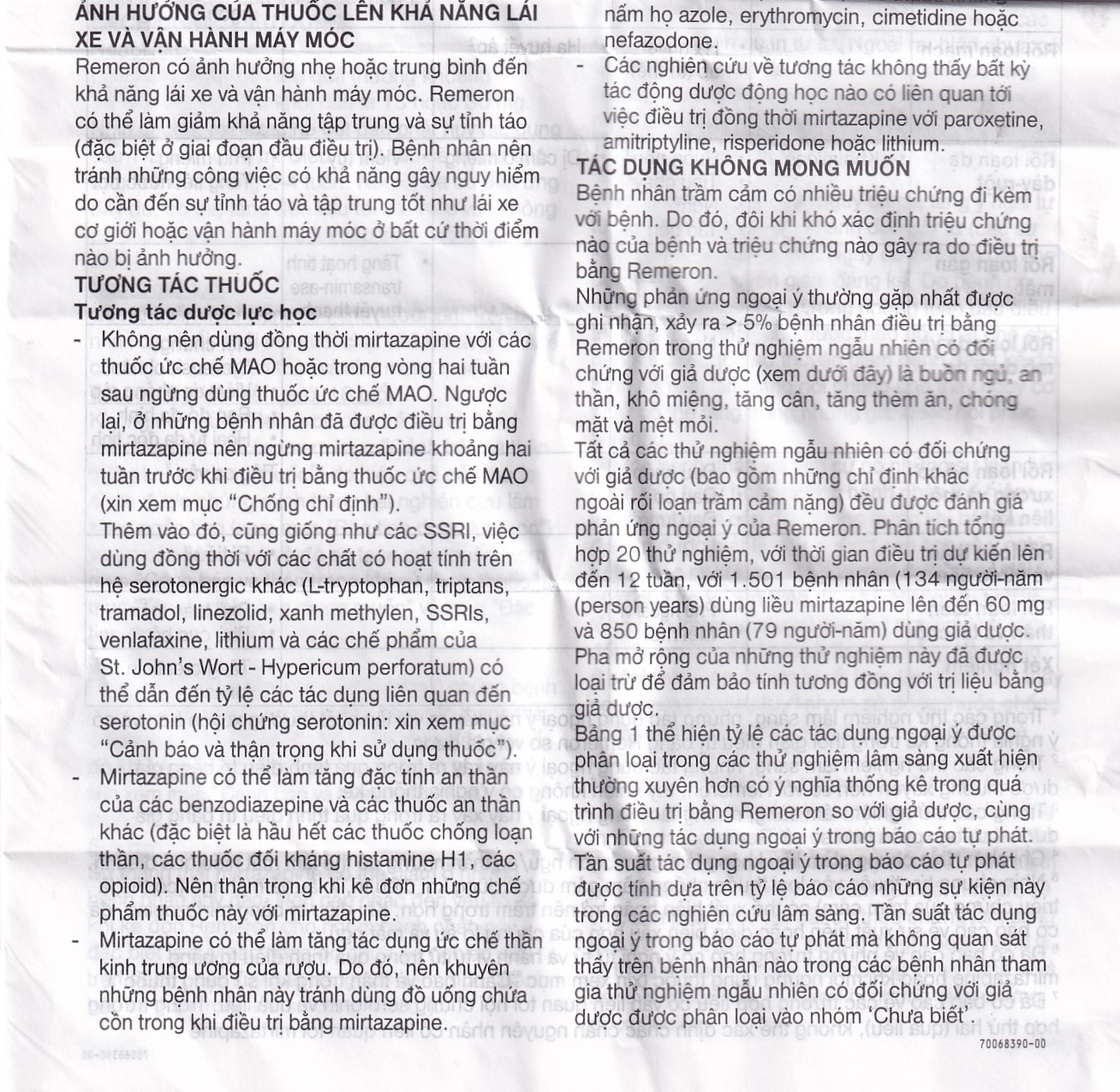 Thuốc Remeron 30mg MSD điều trị các đợt của trầm cảm nặng (3 vỉ x 10 viên)