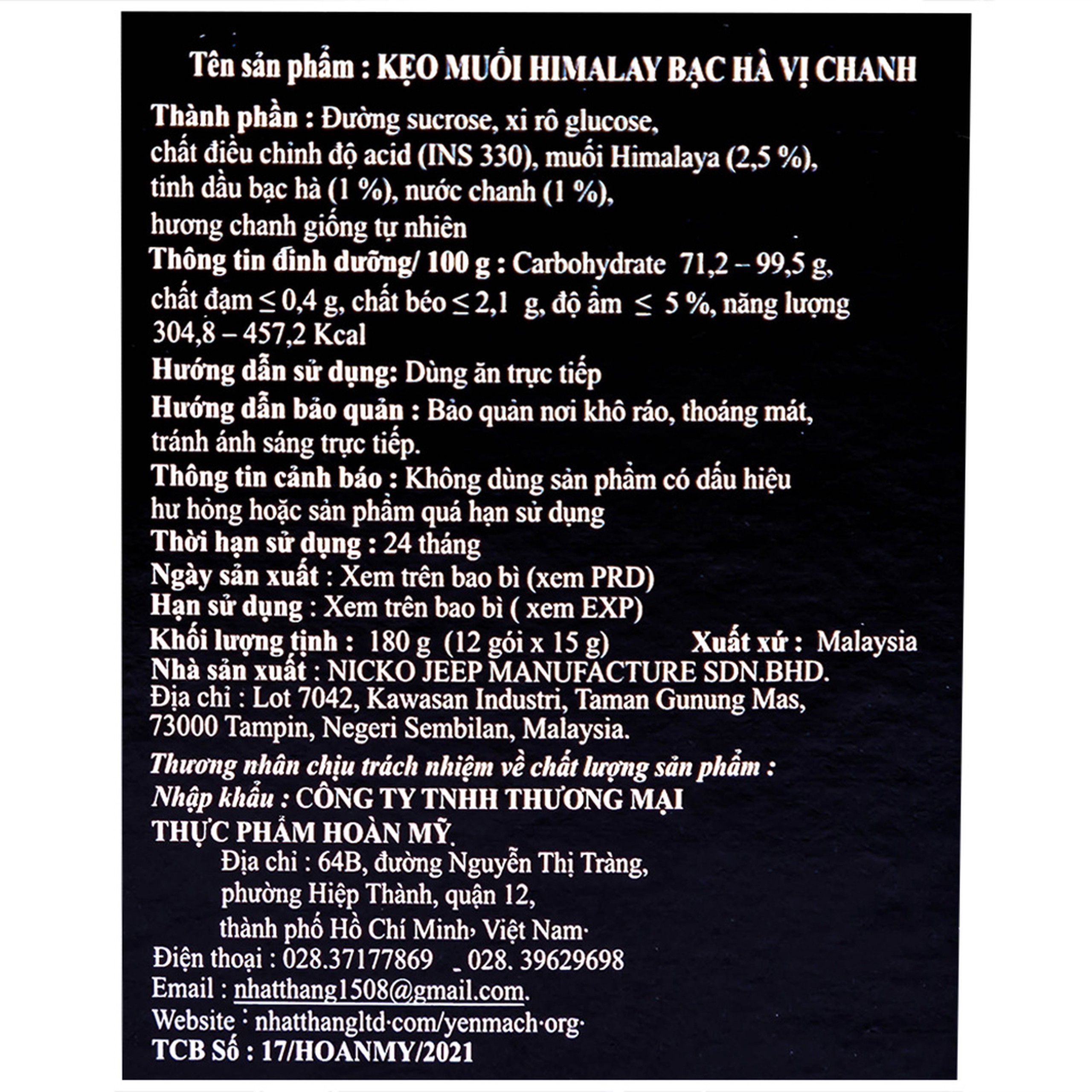 Kẹo Chanh Muối Vị Bạc Hà Himalaya (12 gói x 15g)