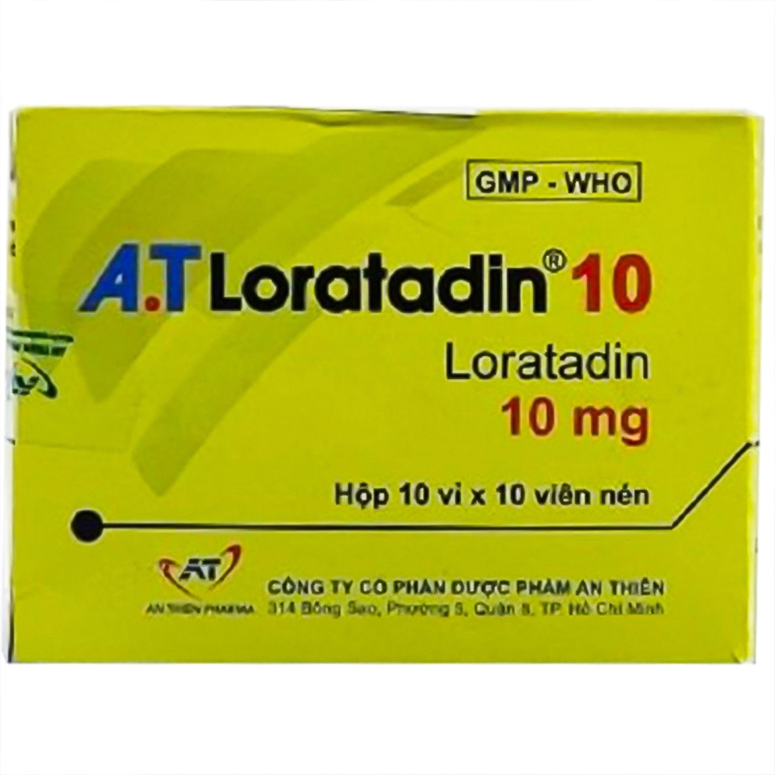 Thuốc A.T Loratadin 10 điều trị viêm mũi dị ứng, viêm kết mạc dị ứng (10 vỉ x 10 viên)