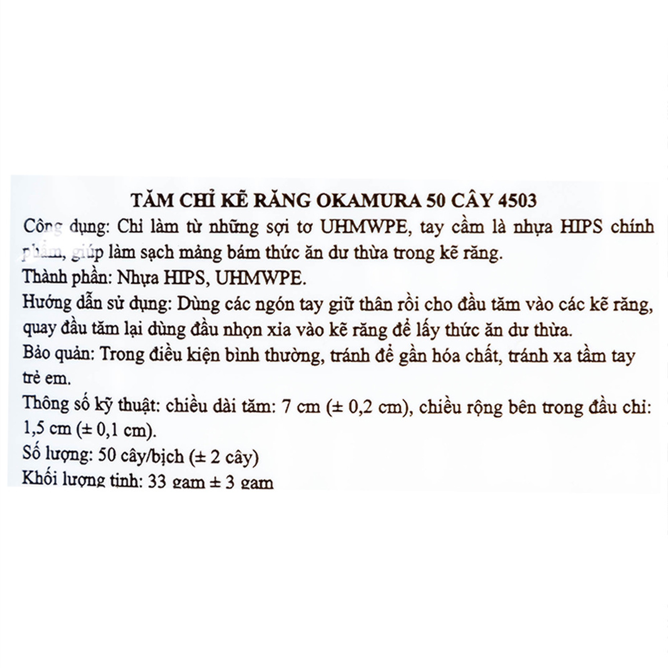 Tăm chỉ kẽ răng Okamura làm sạch mảng bám thức ăn dư thừa trong kẽ răng (50 cây) 