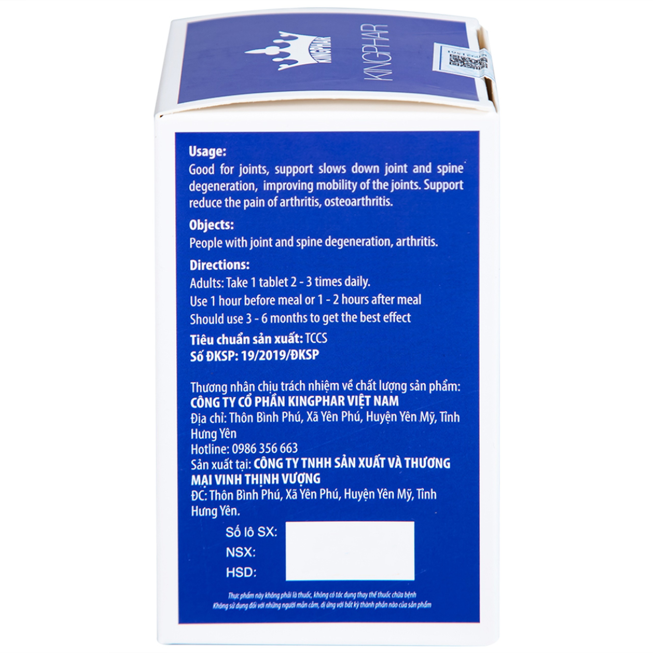Viên uống giúp dưỡng khớp, hỗ trợ giảm đau do viêm khớp, thoái hóa khớp Xương Khớp Kingphar New (60 viên)