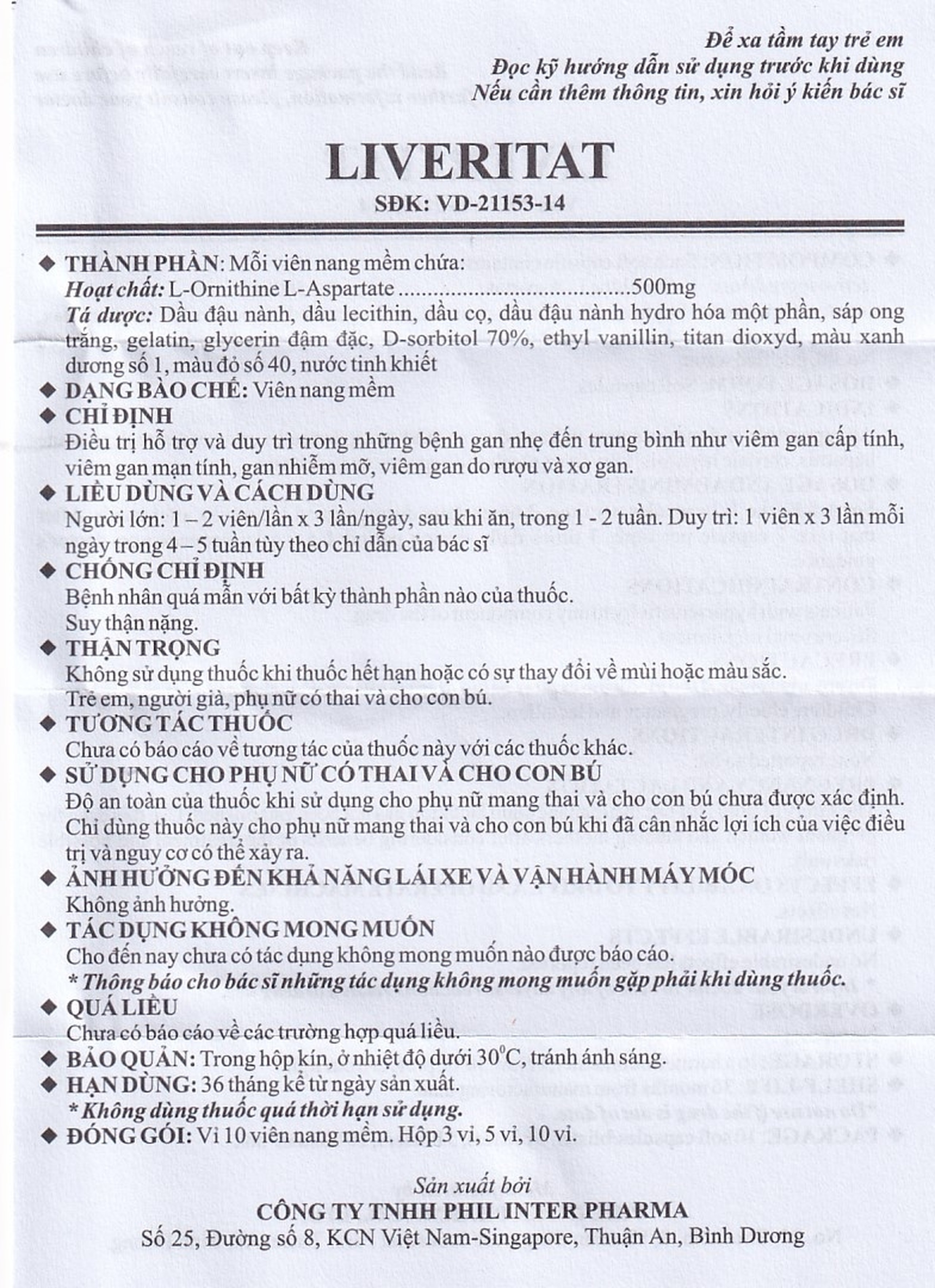 Viên nang mềm Leveritat 500mg Phil Inter Pharma điều trị viêm gan, gan nhiễm mỡ (10 vỉ x 10 viên)