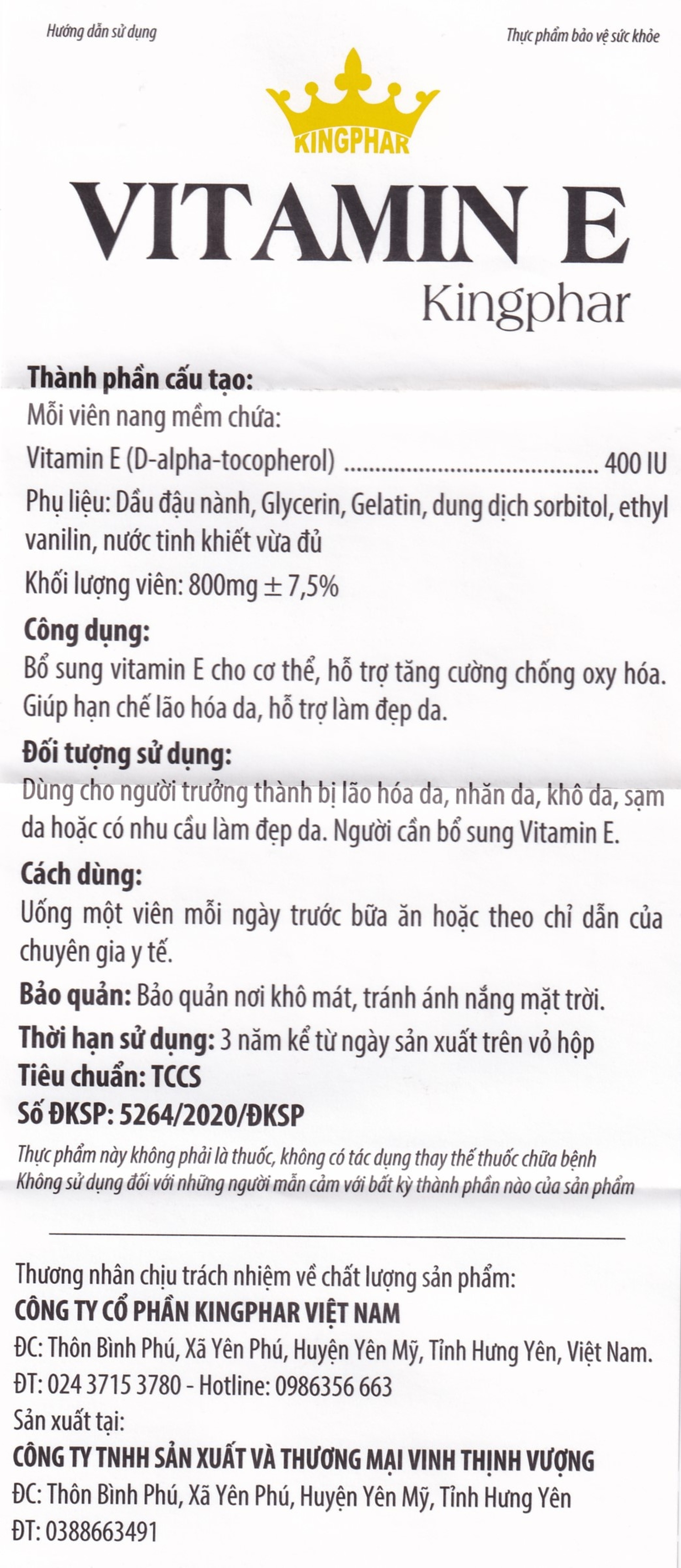 Thực phẩm bảo vệ sức khỏe Vitamin E Kingphar bổ sung vitamin E, hỗ trợ chống oxy hóa (4 vỉ x 10 viên)