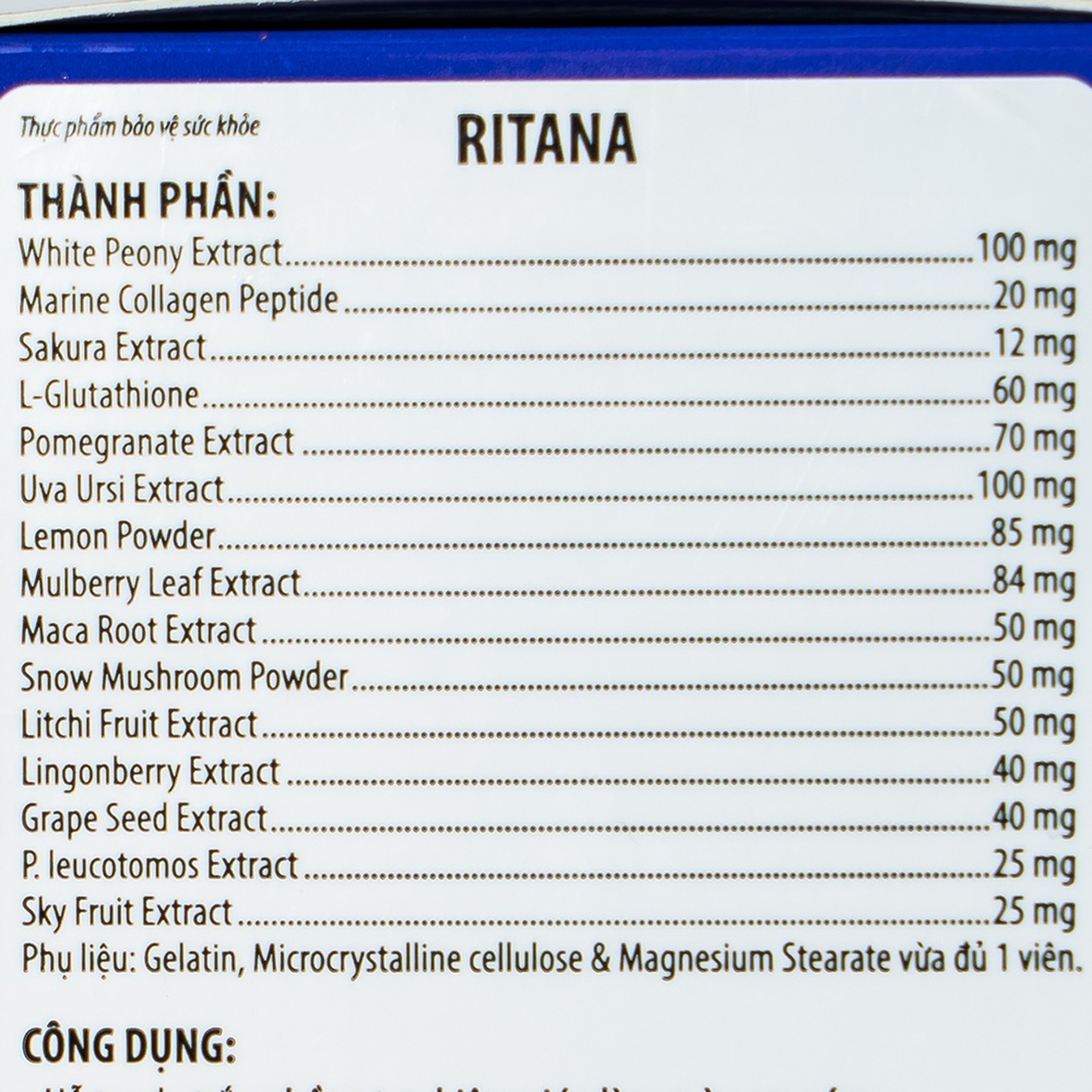 Viên uống hỗ trợ da trắng hồng tự nhiên Ritana (60 viên)