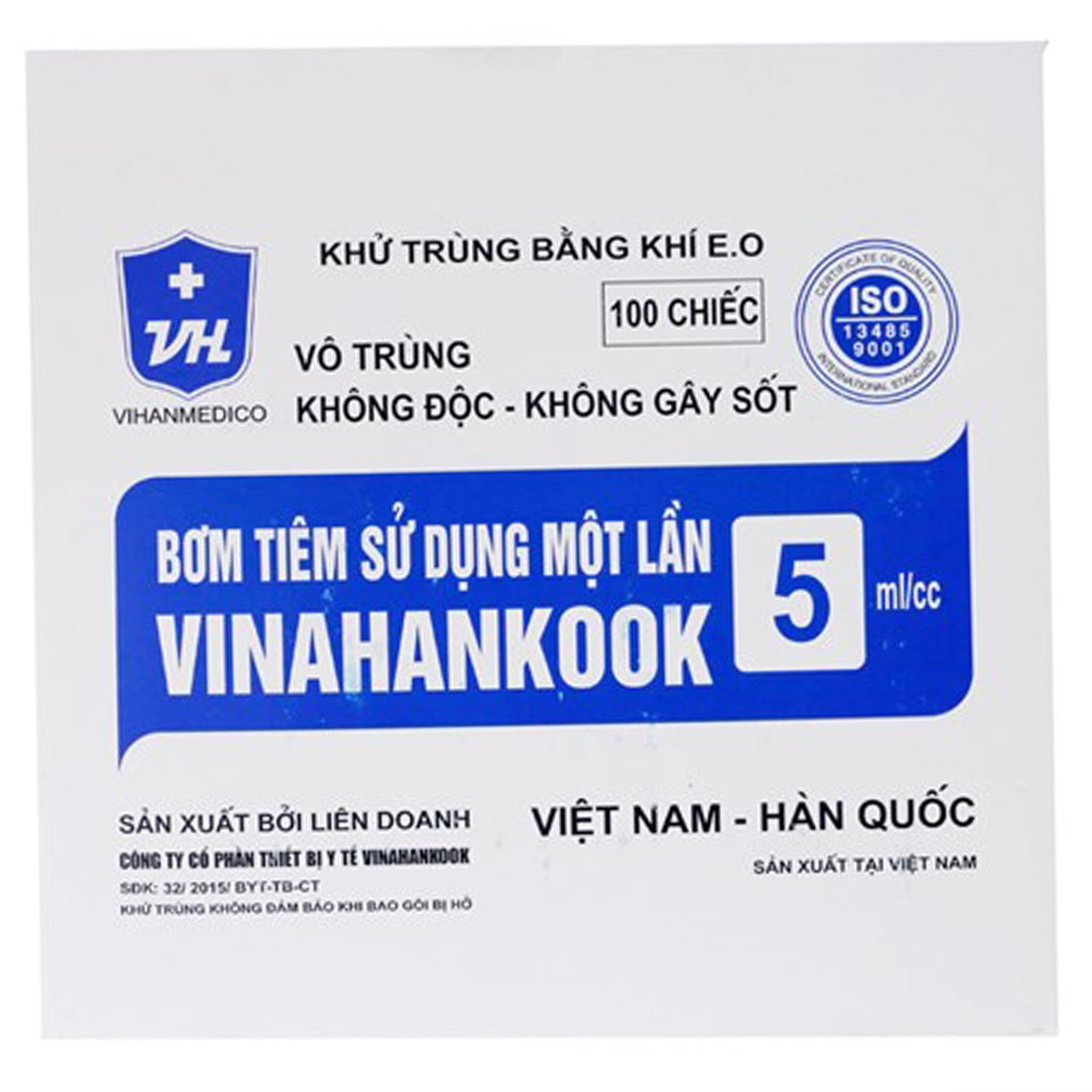 Bơm tiêm 5ml/cc 23G Vinahankook dùng một lần (100 cái)